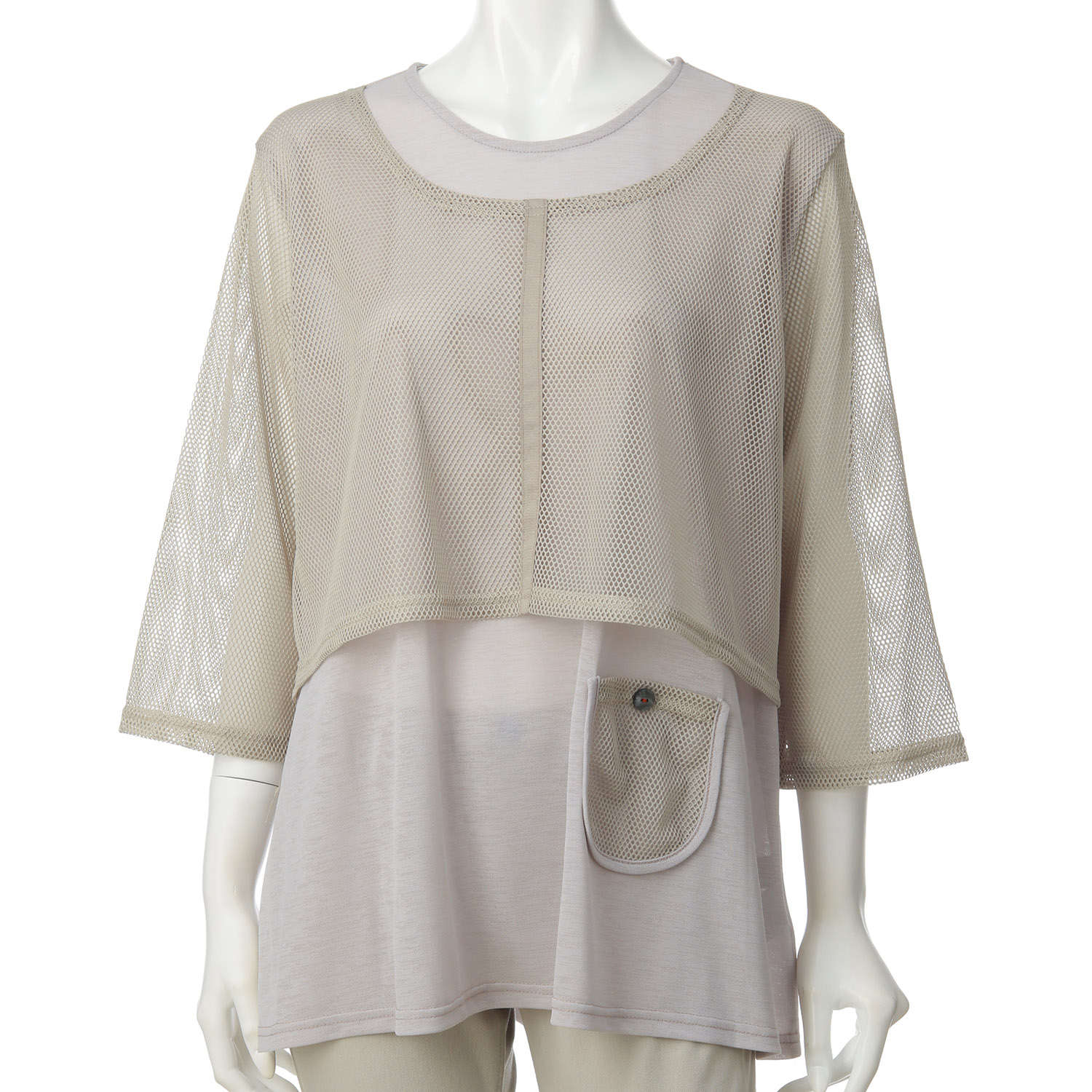 LLサイズ 重ね着風メッシュ使いチュニック