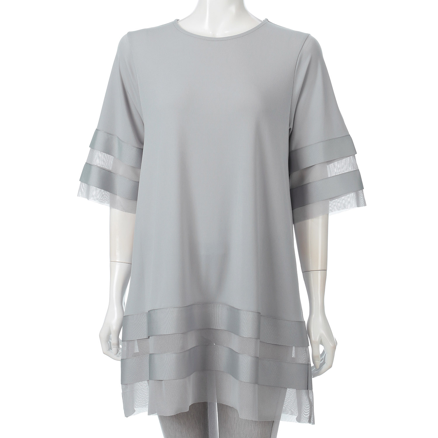 無地×メッシュ切替チュニック - 画像1