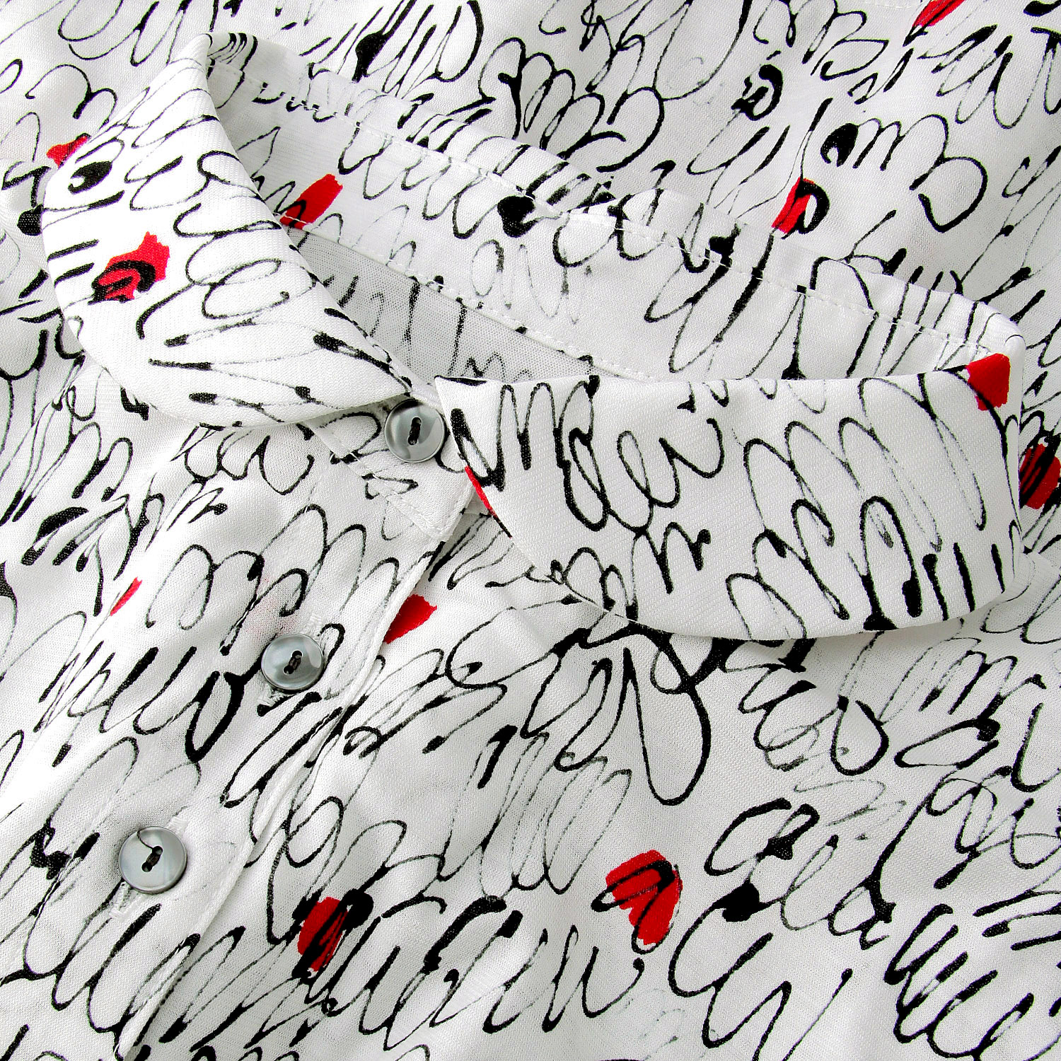 台襟付き抽象柄総プリントポロシャツ - 画像3