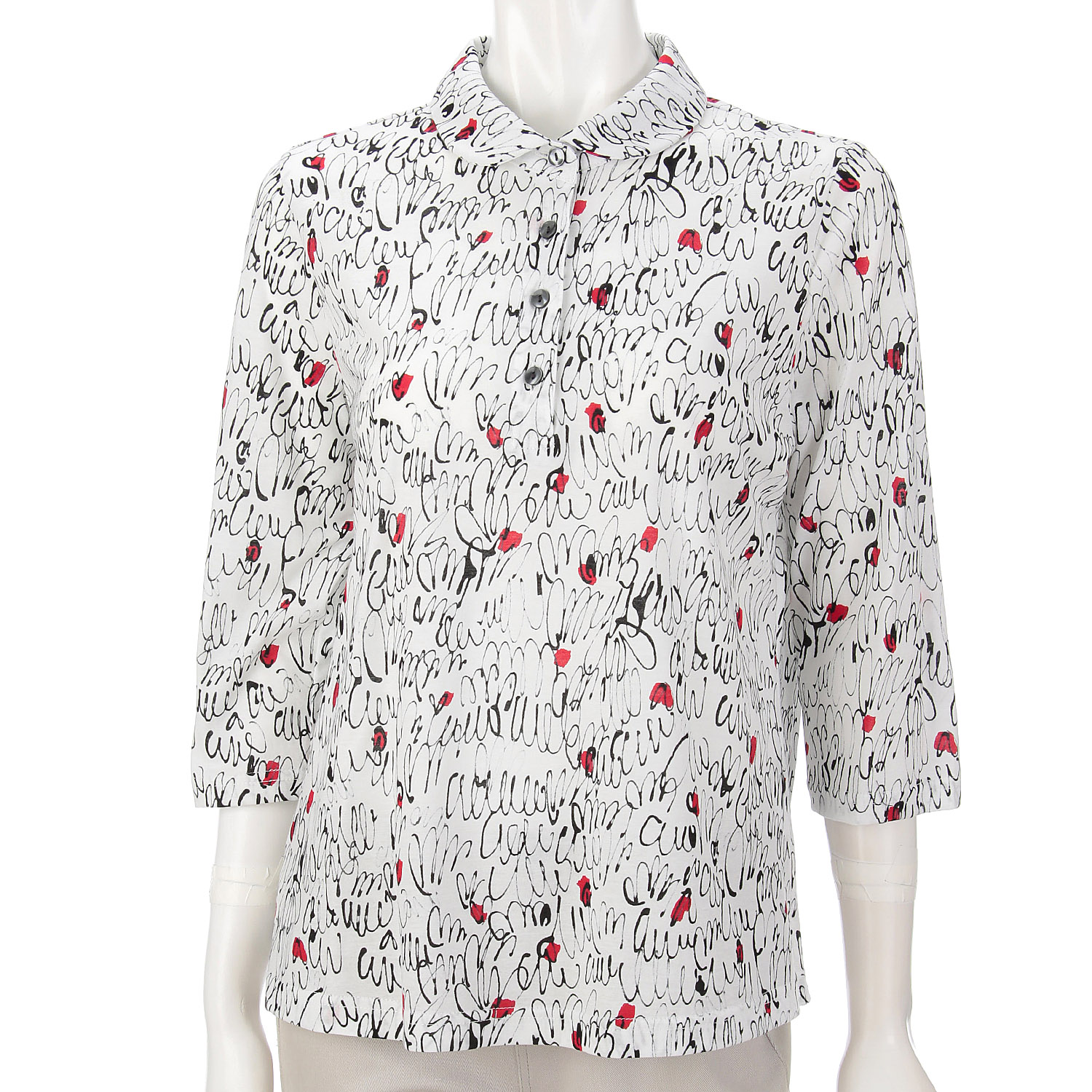 台襟付き抽象柄総プリントポロシャツ - 画像1