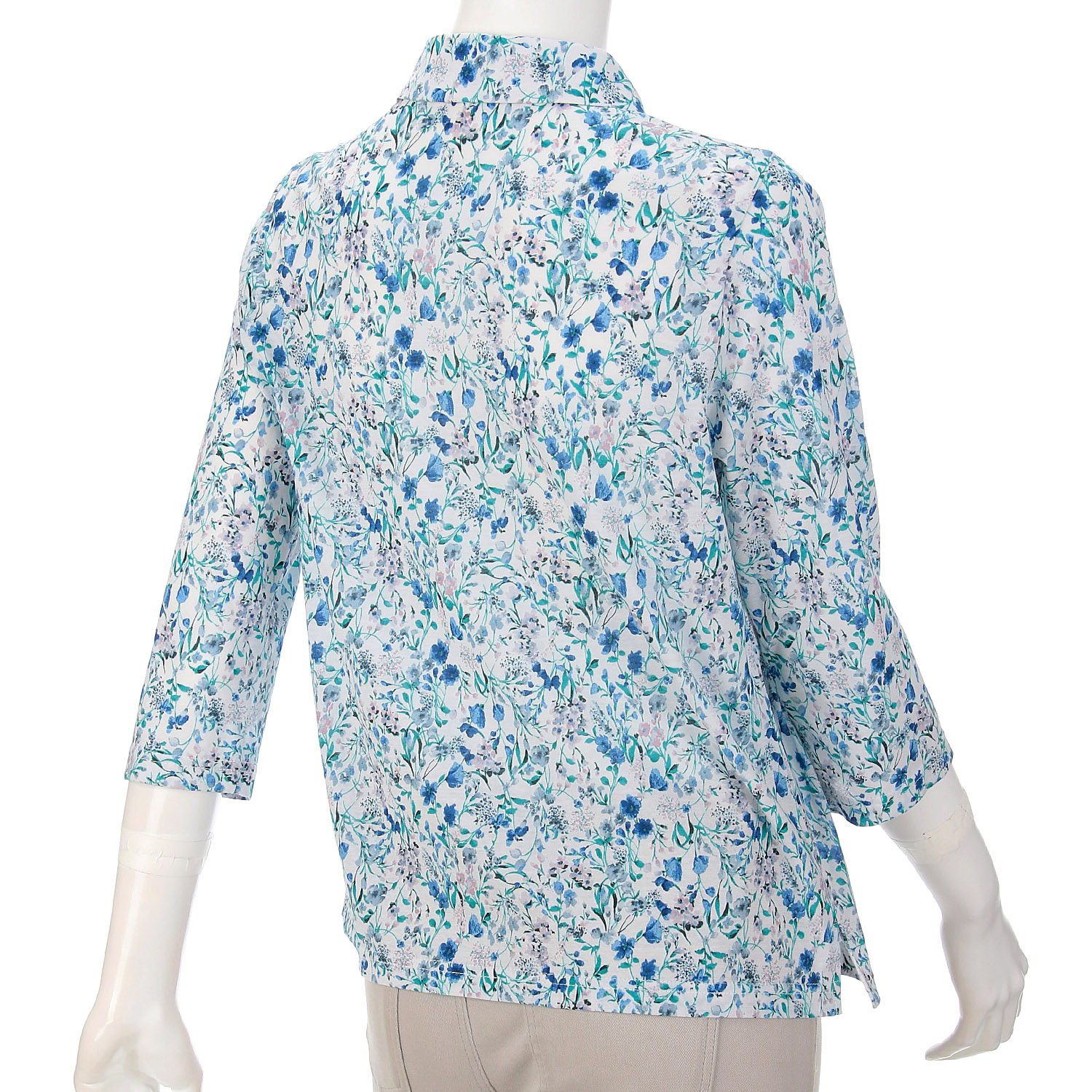 総花柄プリント台襟付きポロシャツ - 画像4