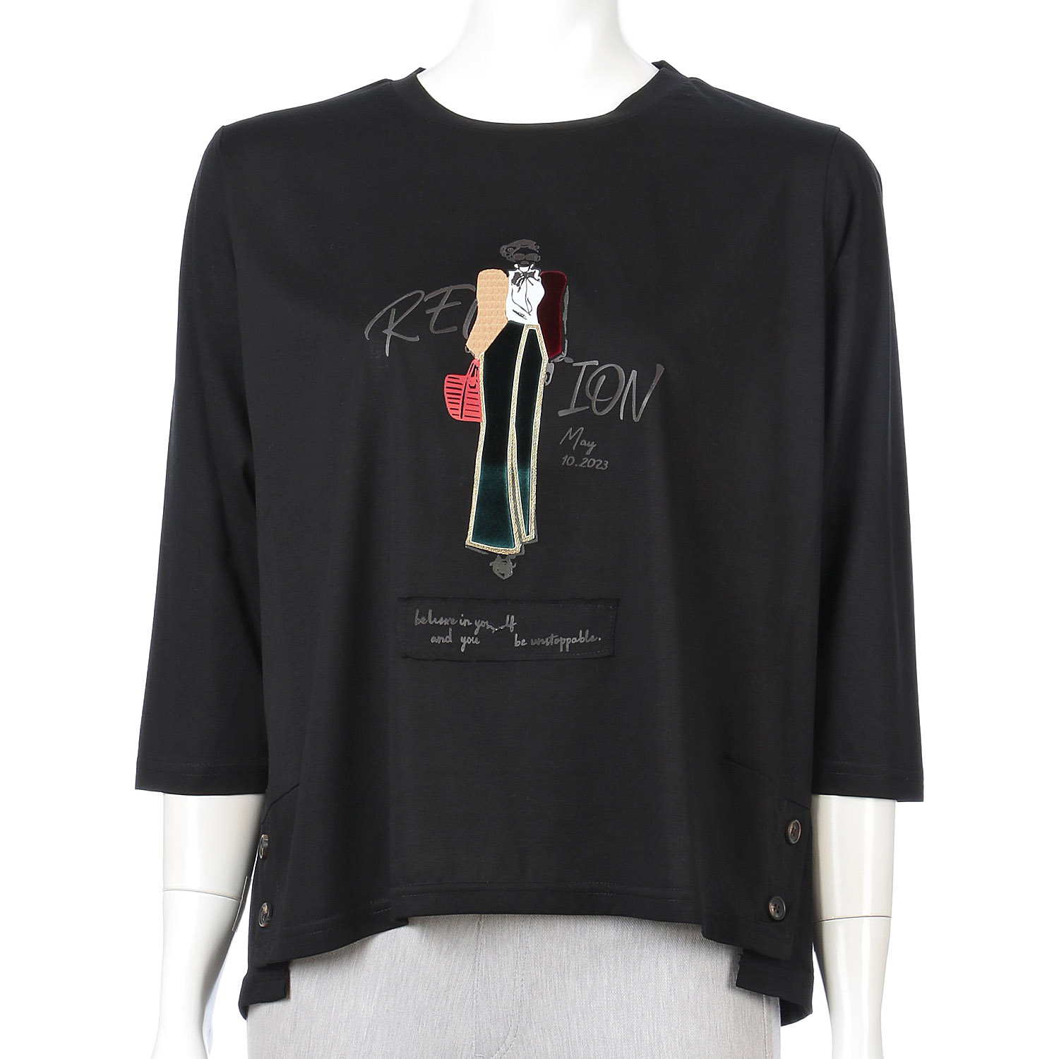 綿モダールサイドボタンフロッキープルオーバー - 画像3