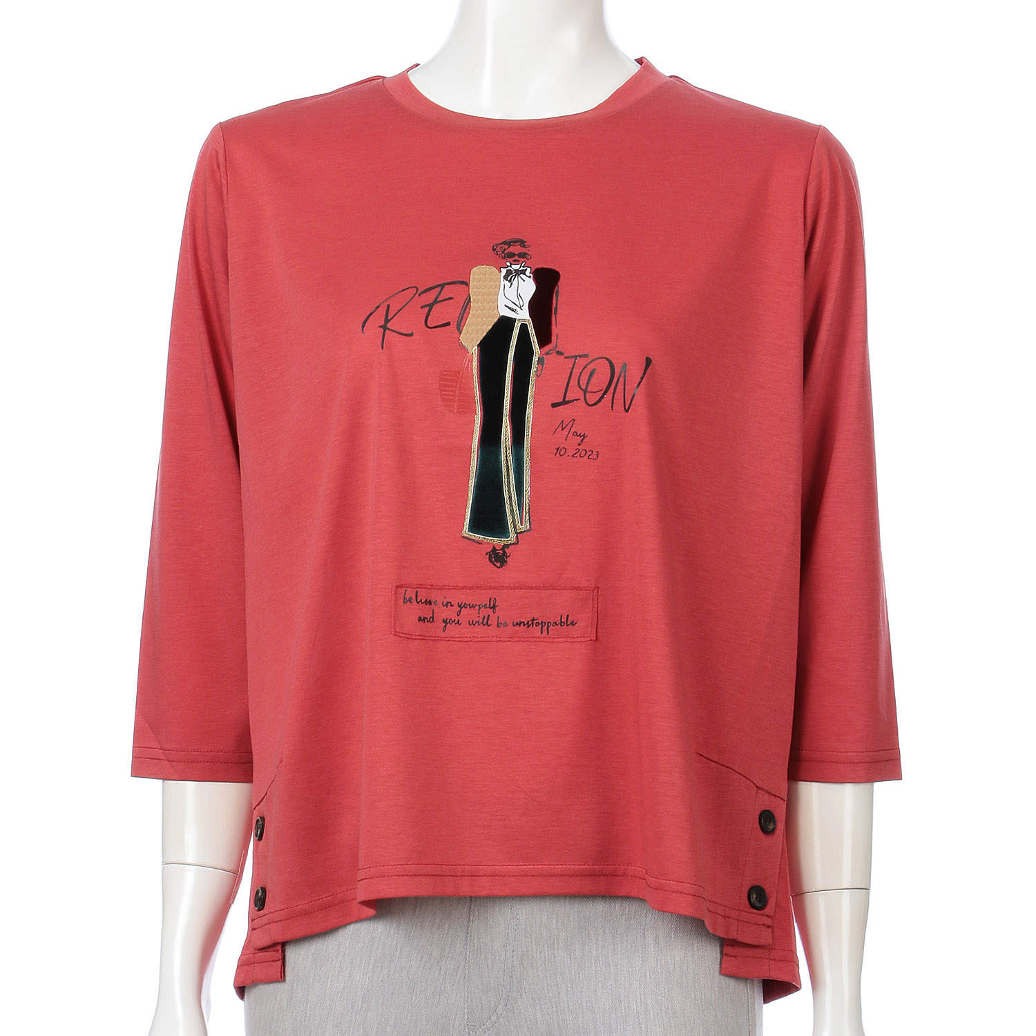 綿モダールサイドボタンフロッキープルオーバー - 画像1