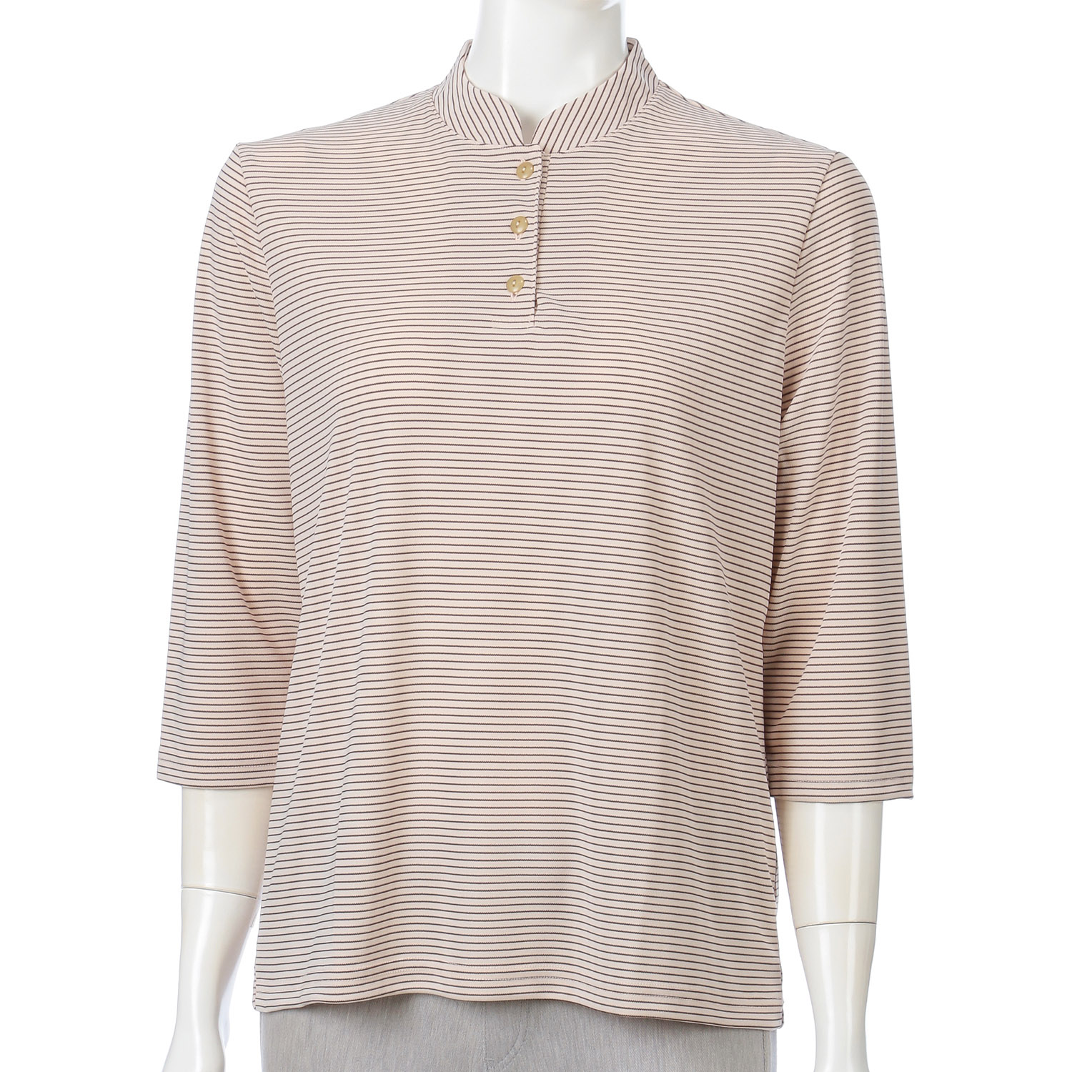 ボタン付きマオカラーボーダープルオーバー - 画像4