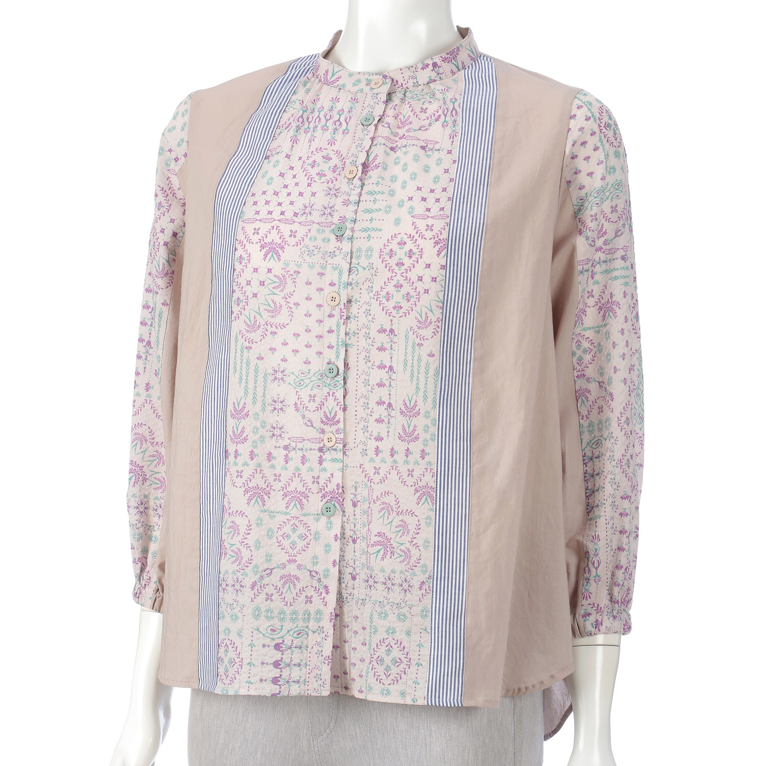 アトリエ雅 プリント無地配色ブラウス - 画像1