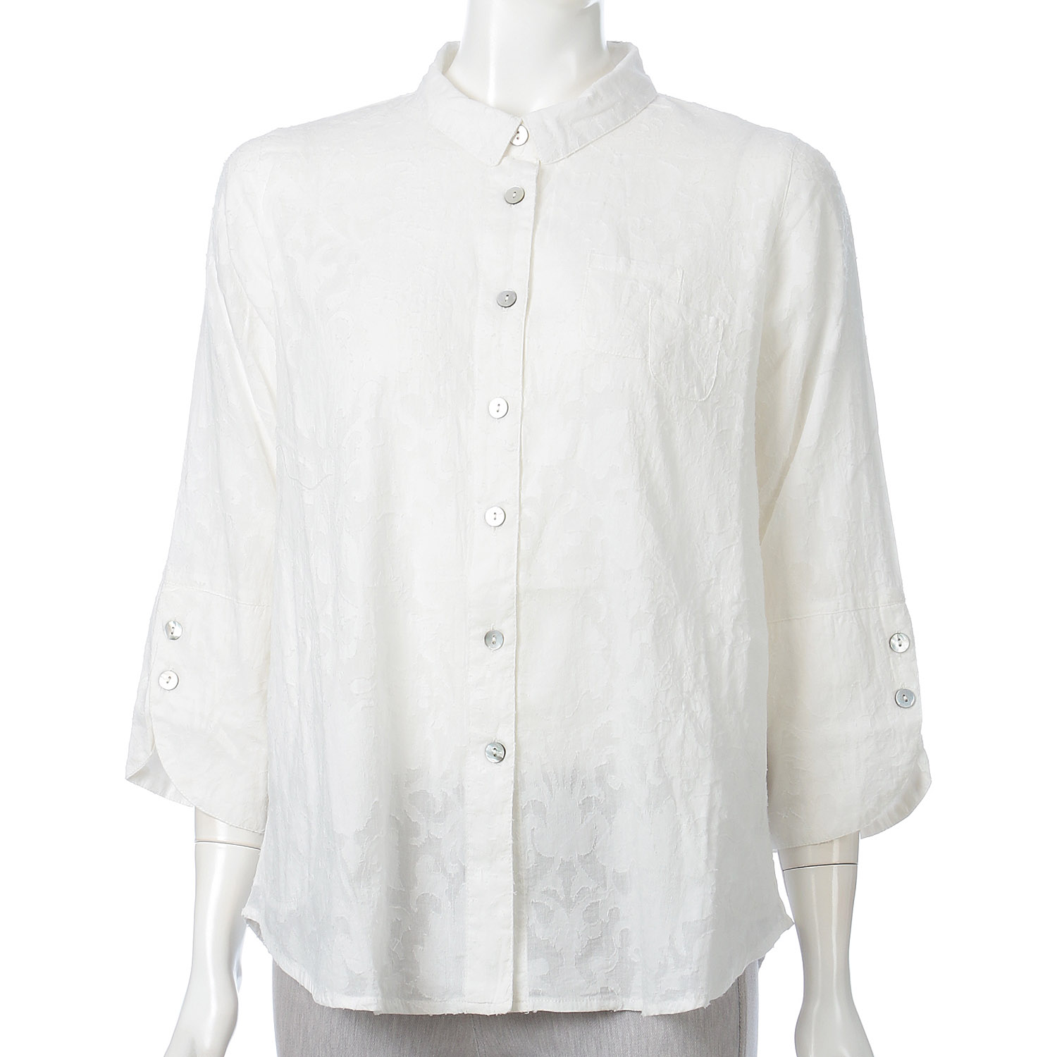 インディゴ 透かしジャガードデザインブラウス - 画像1