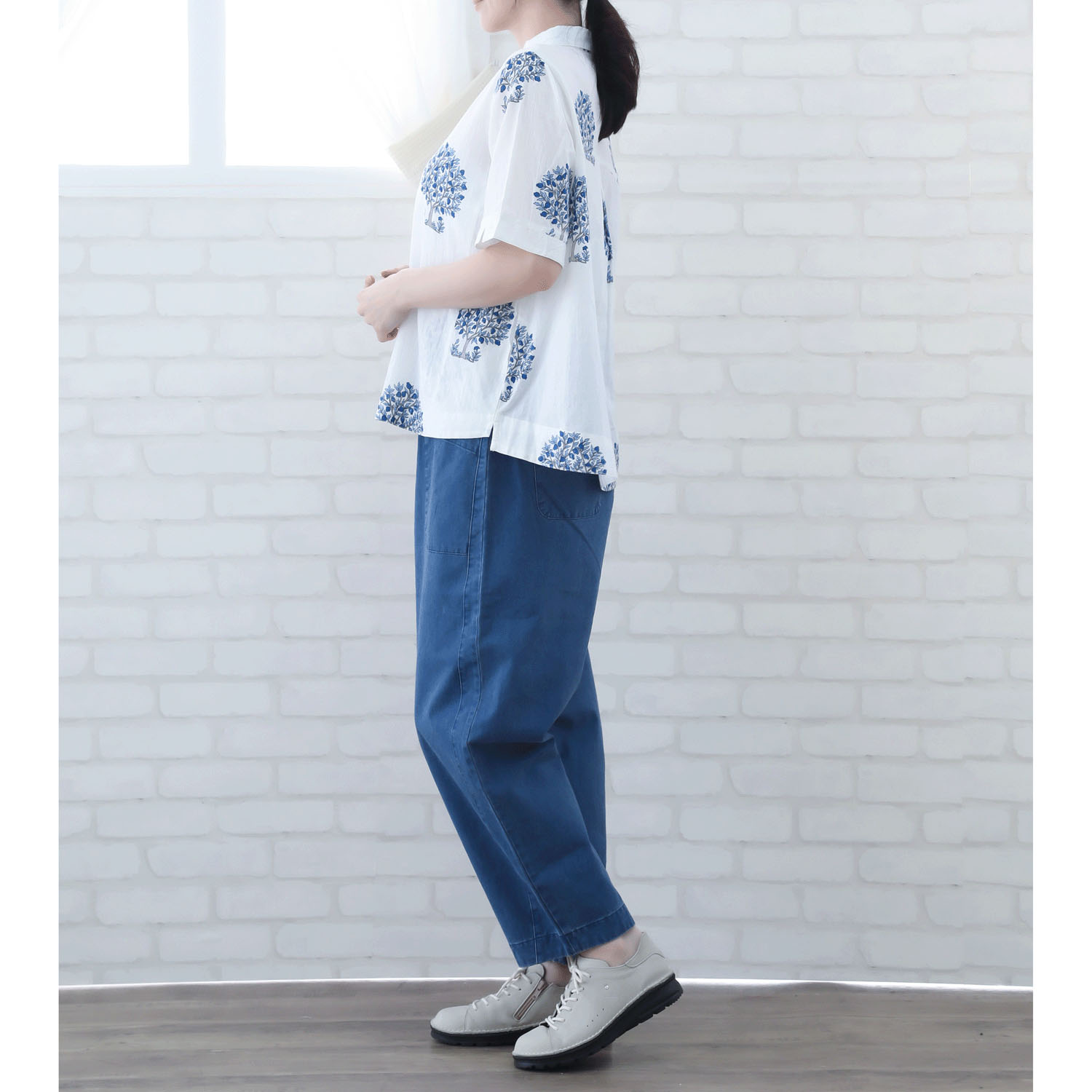 インディゴ ビッグモチーフプリントブラウス - 画像6