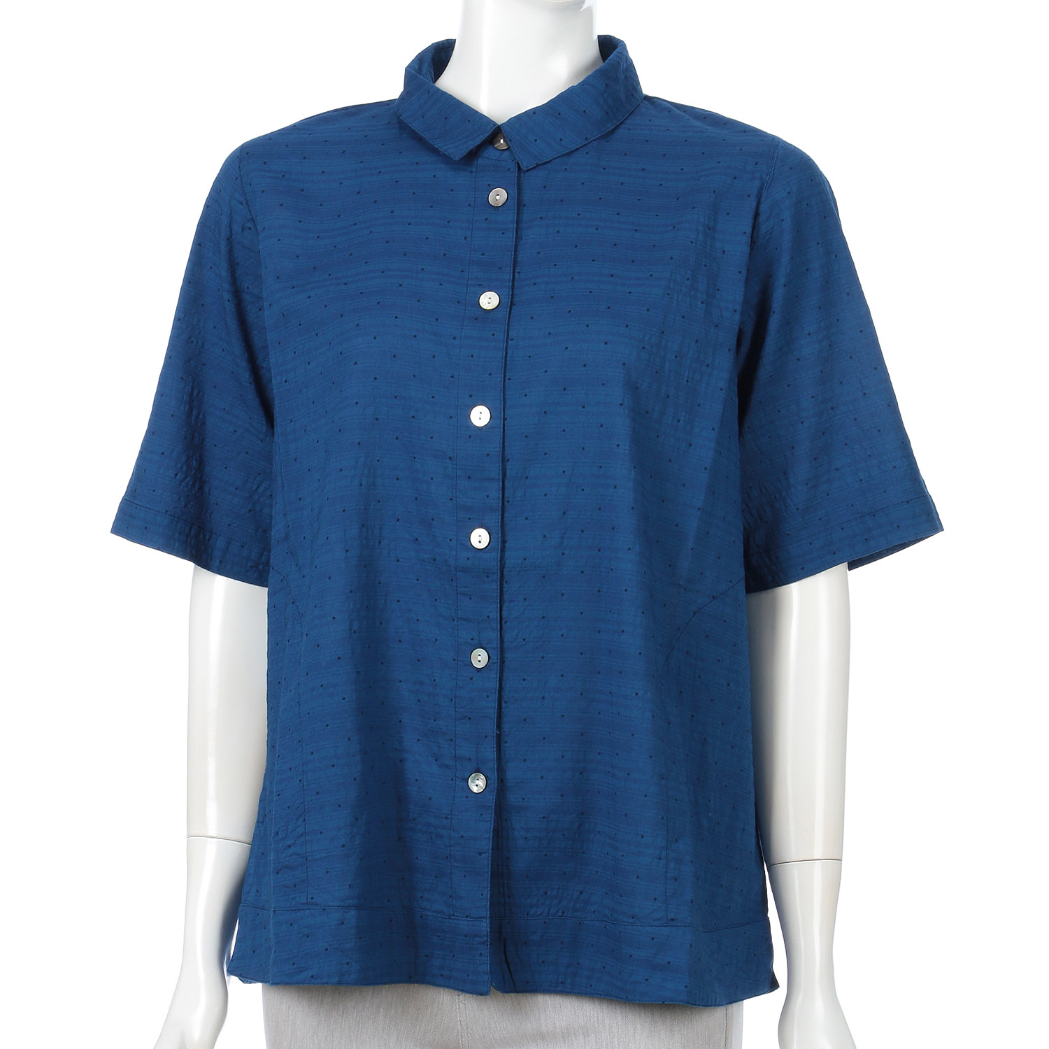 インディゴ ミニドットプリント五分袖ブラウス - 画像7