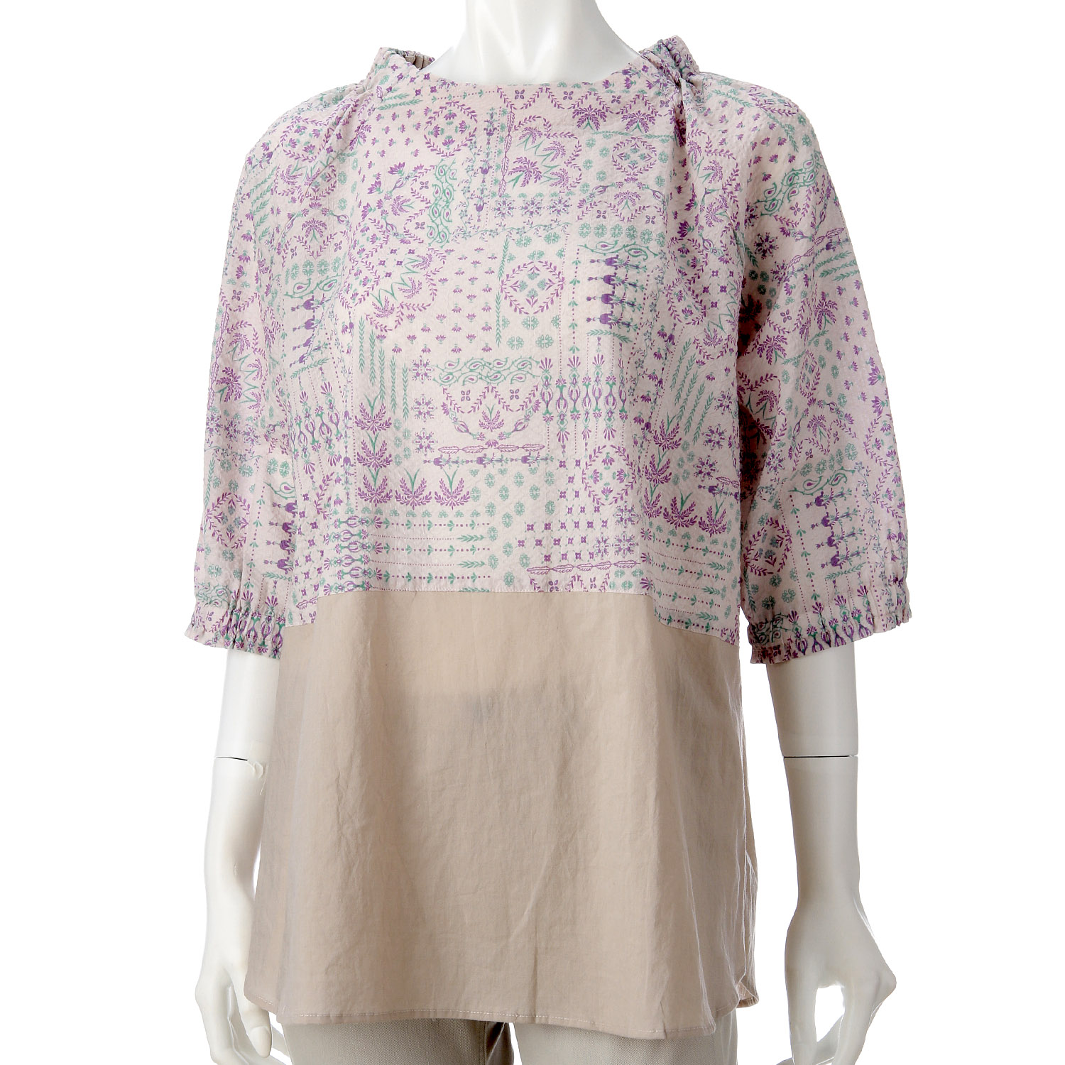 アトリエ雅 プリント無地切替ブラウス - 画像3