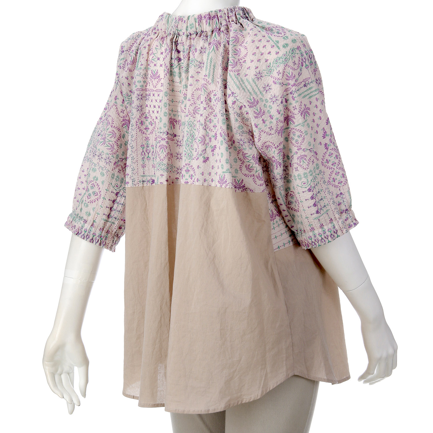 アトリエ雅 プリント無地切替ブラウス - 画像5