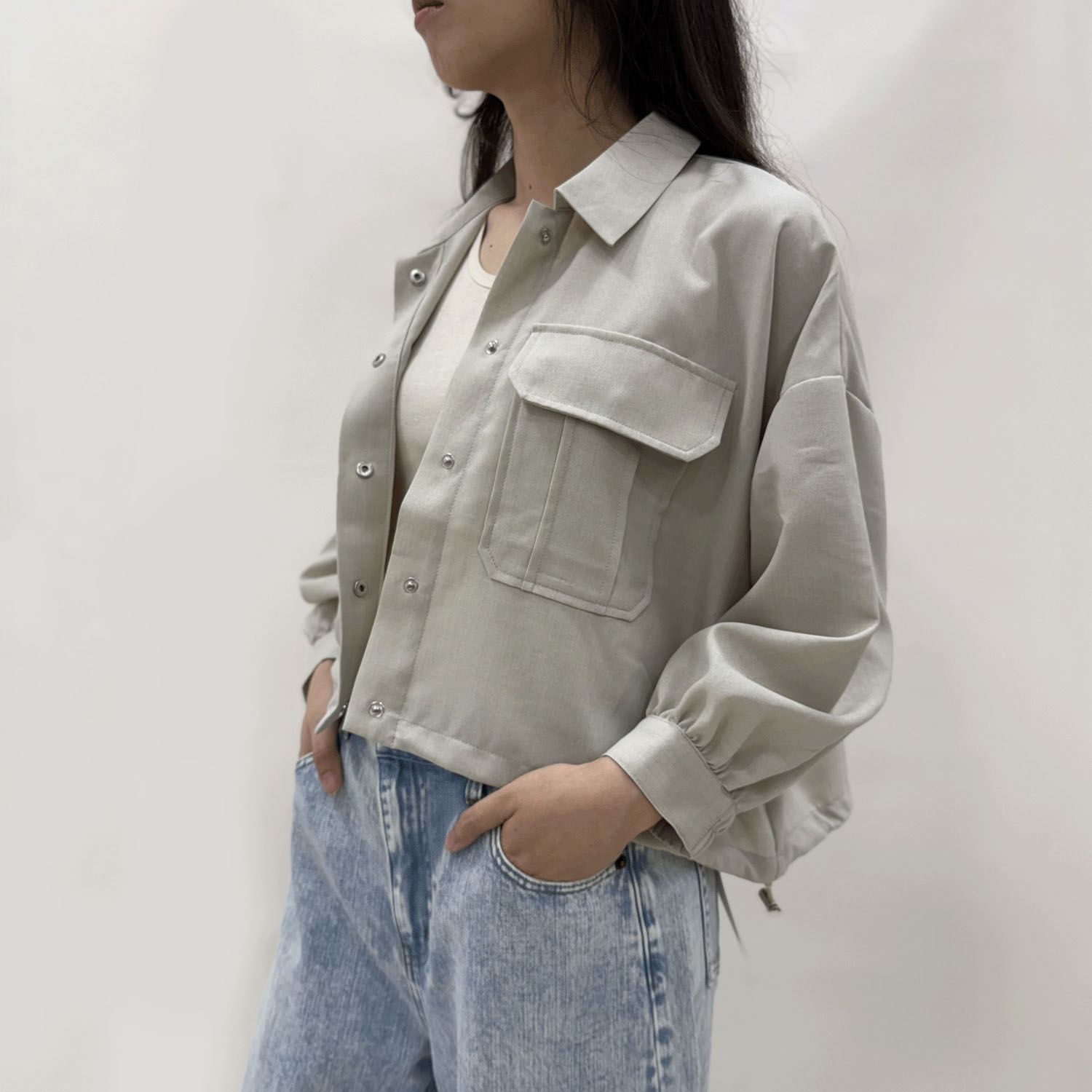 麻調ナチュラルワッシャーシャツブルゾン - 画像2