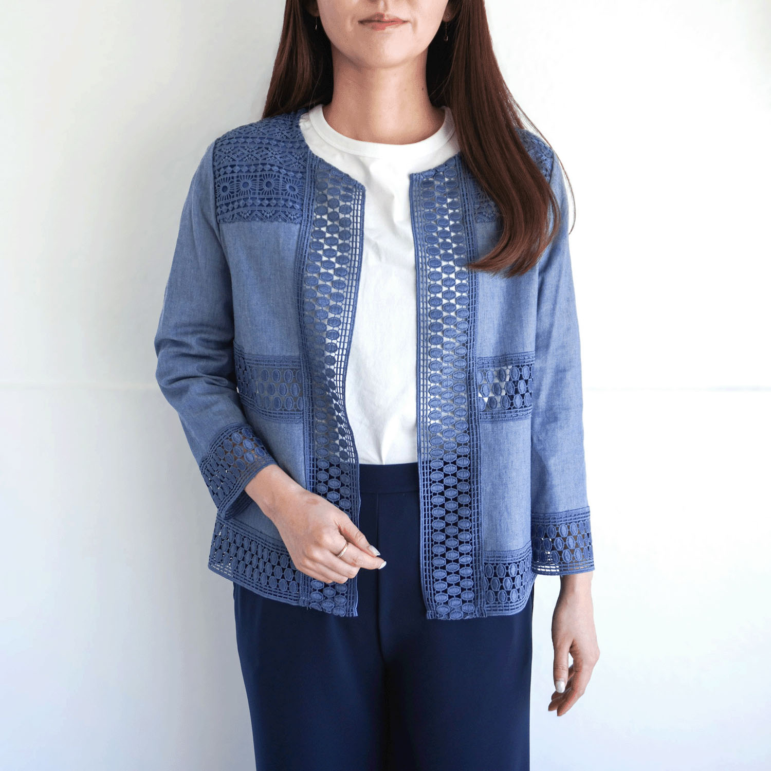 デニム調綿麻PUジャケット - 画像1