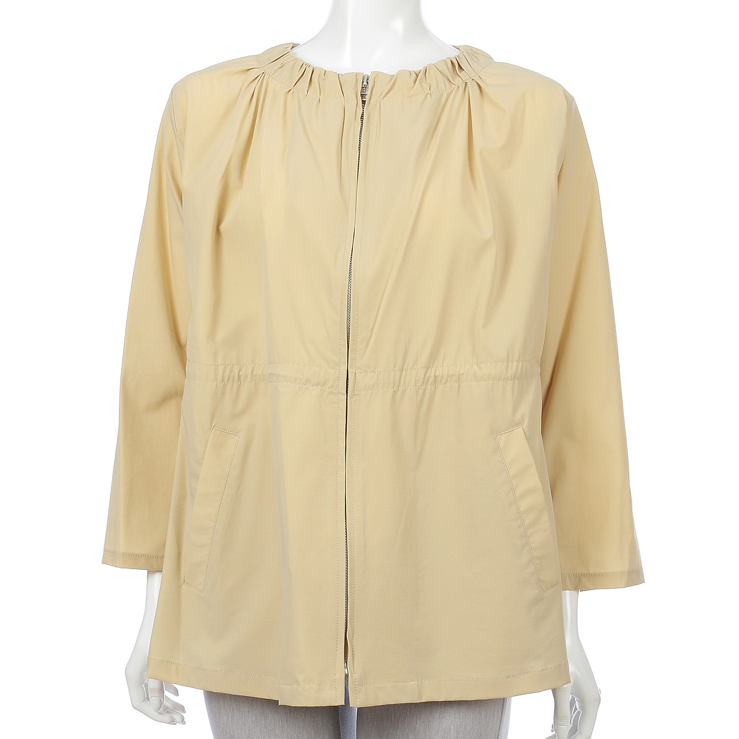 ナイロンストレッチ丸首ジャケット - 画像1