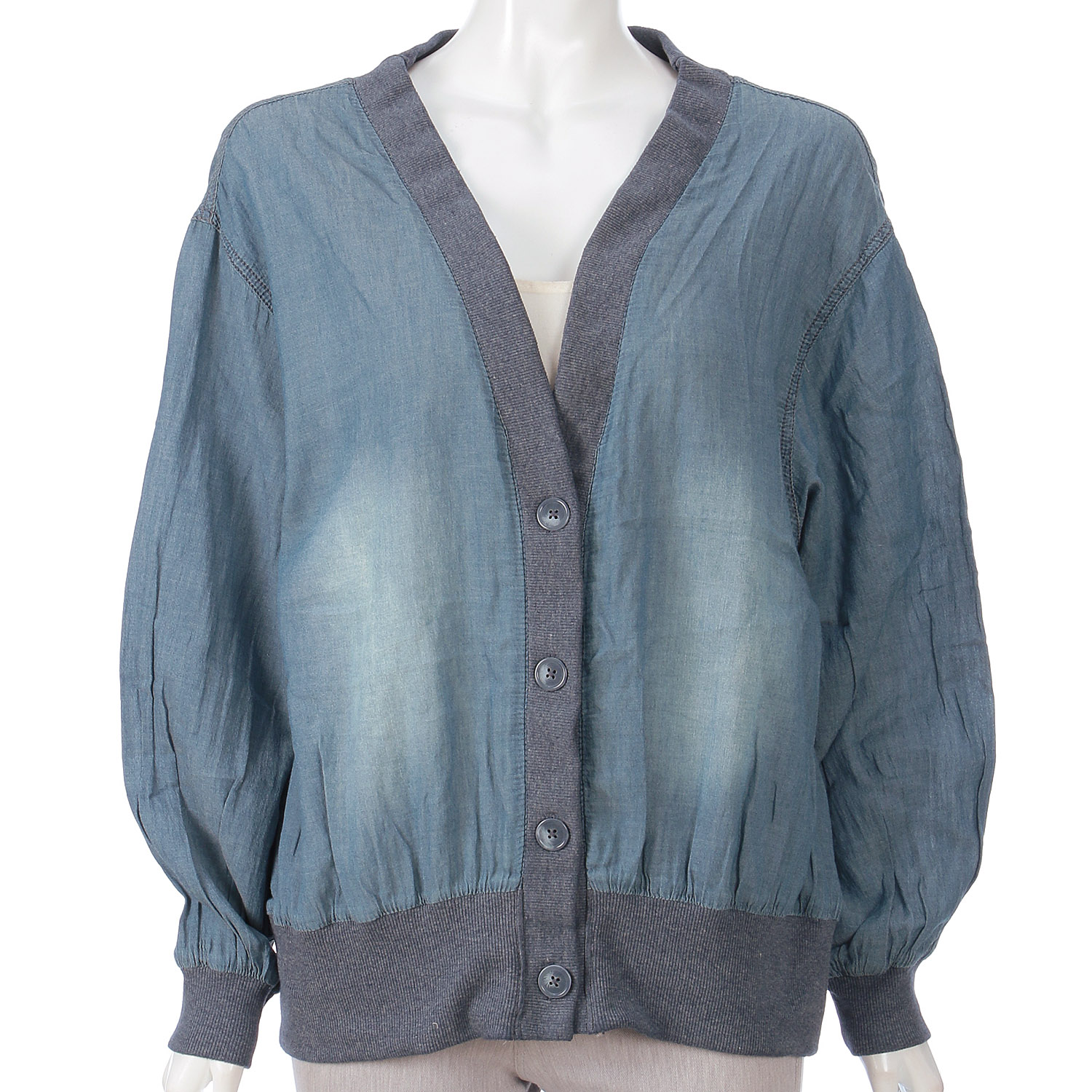 Vネックシアーデニムカーデガン - 画像4