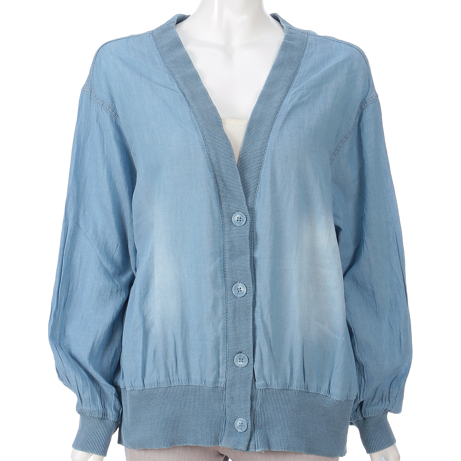 Vネックシアーデニムカーデガン - 画像1