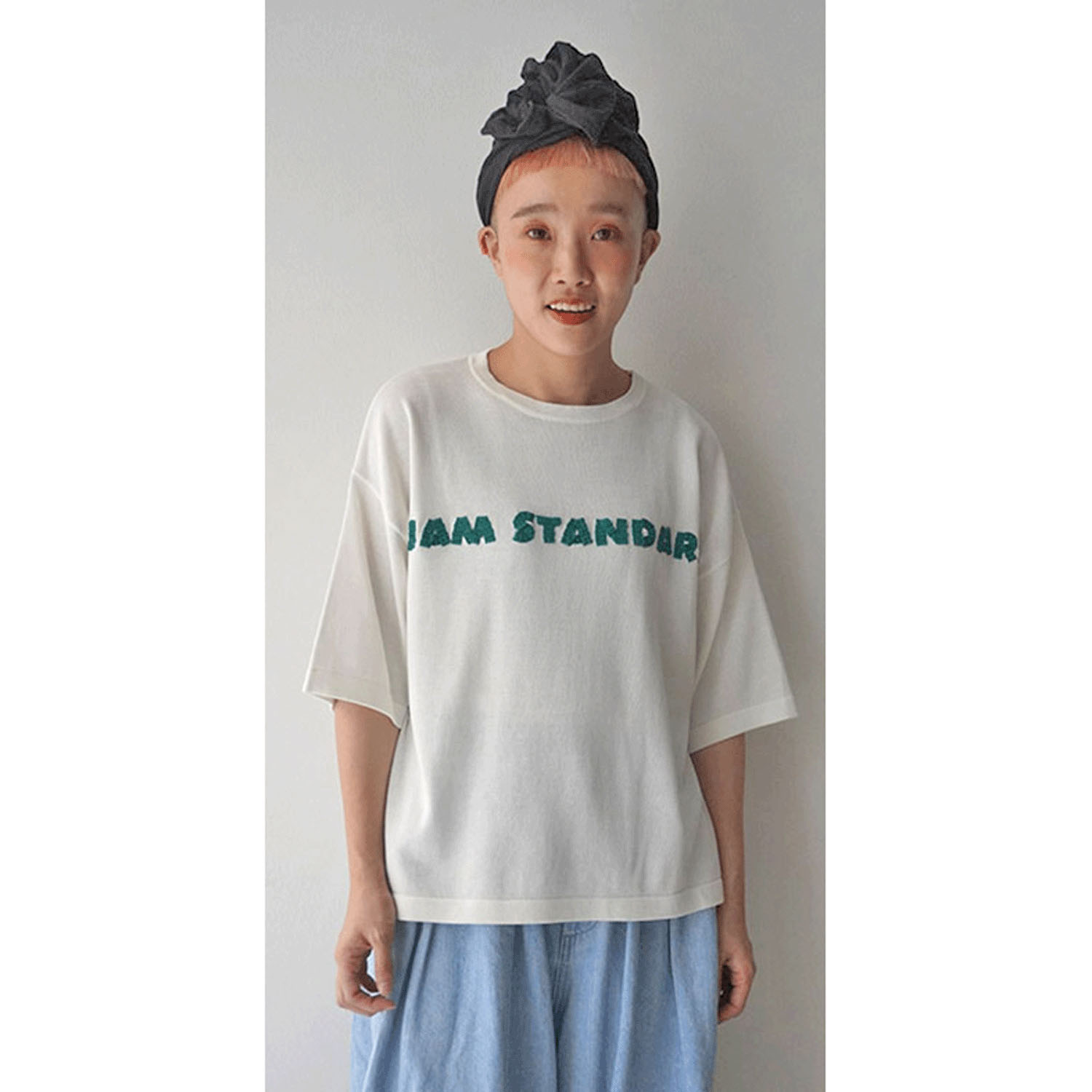 mao made ロゴ刺繍5分袖ニットTEE - 画像4