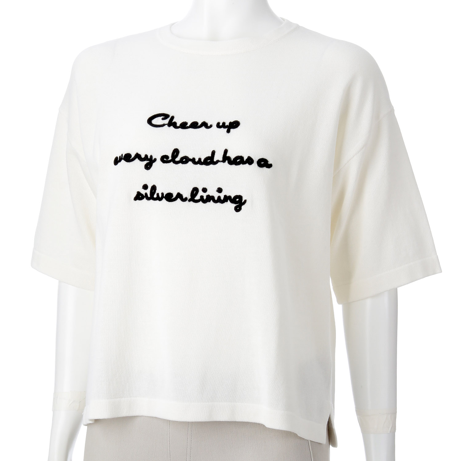 mao made ロゴチェーン刺繍5分袖ニットTEE - 画像5