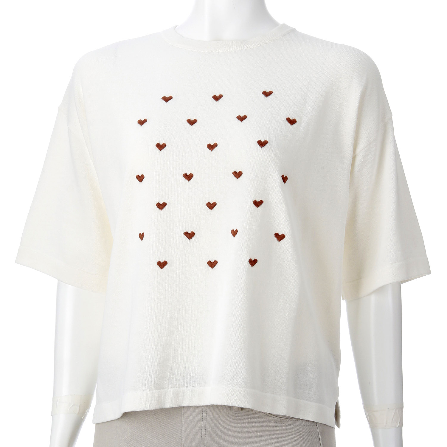 mao made ハート刺繍5分袖ニットTEE - 画像5