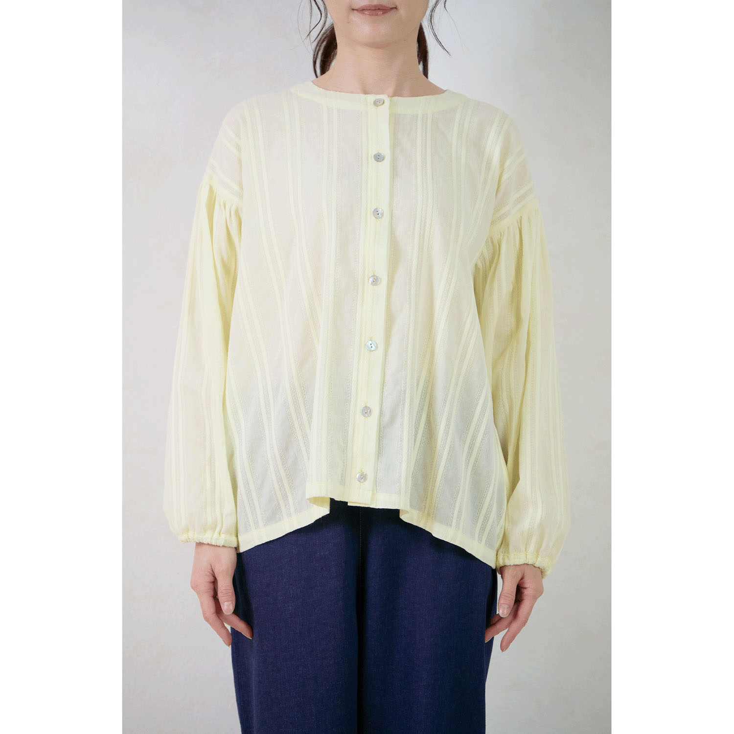 le ciel コットンコンドビースストライプブラウス