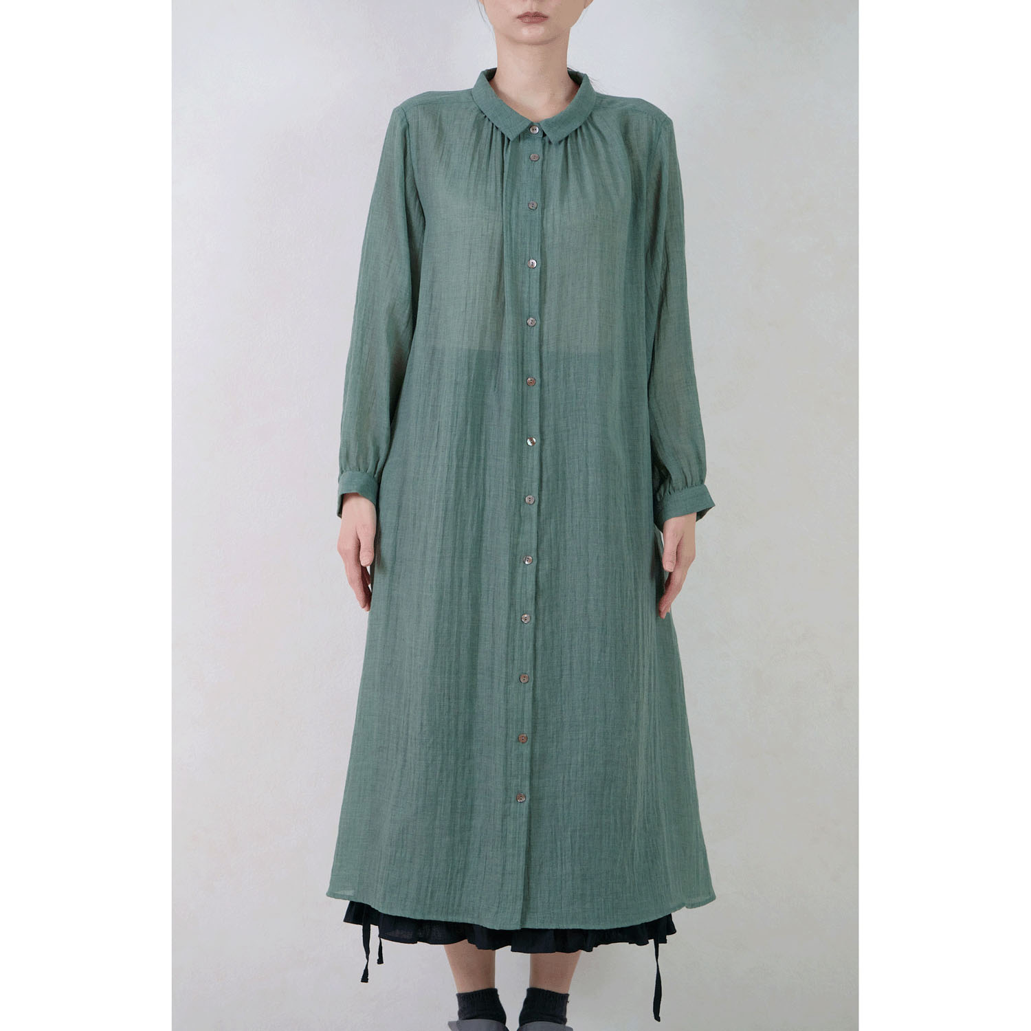 le ciel a tempsdoux 綿混ガーゼシャンブレーワンピース - 画像1