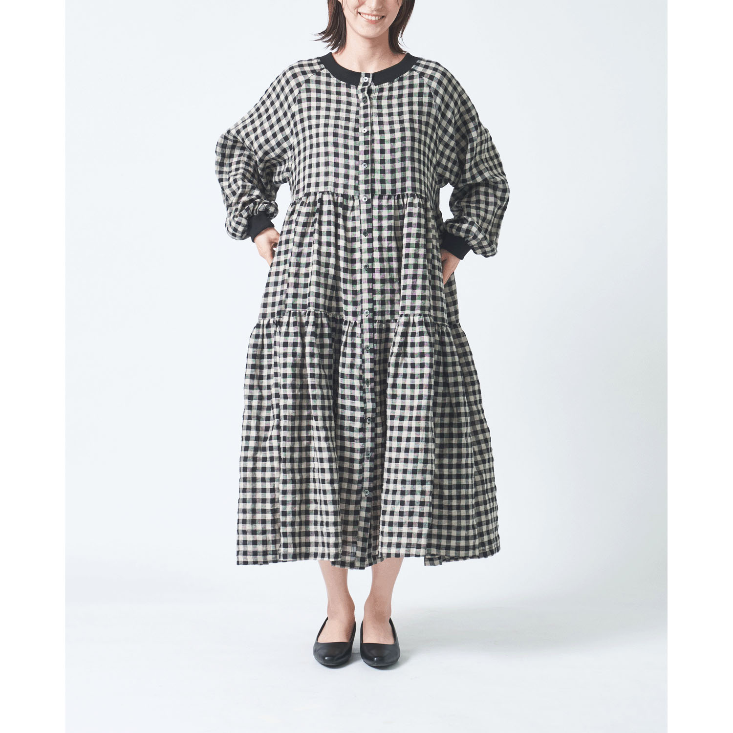 ubasoku リブ付きラグラン袖3段切替2ウェイティアードワンピース - 画像2