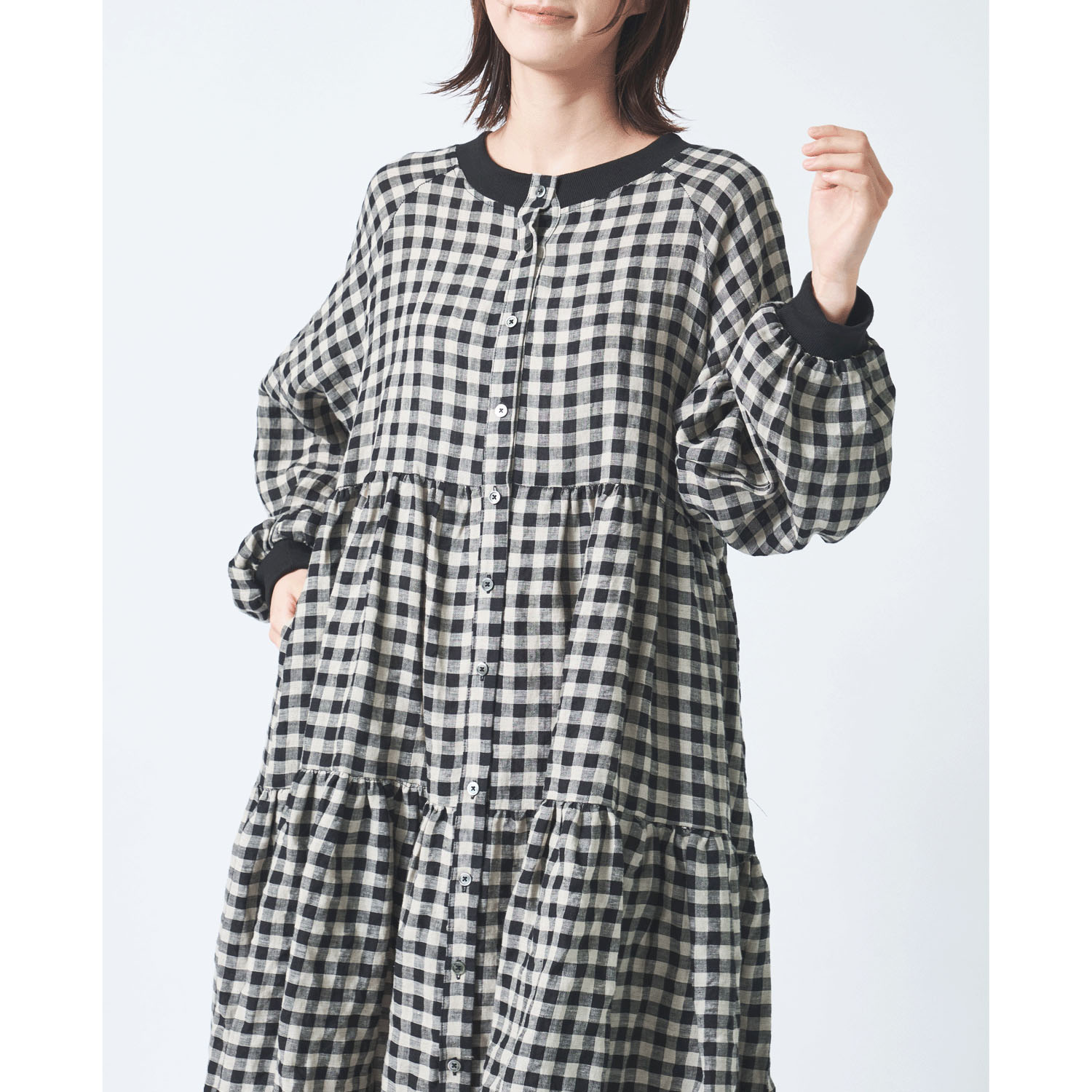 ubasoku リブ付きラグラン袖3段切替2ウェイティアードワンピース - 画像5