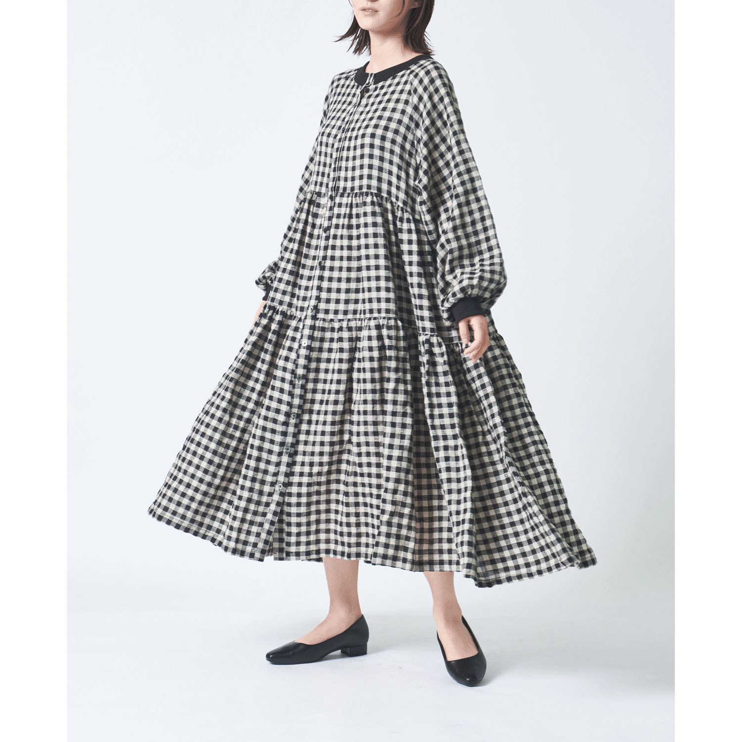 ubasoku リブ付きラグラン袖3段切替2ウェイティアードワンピース - 画像1