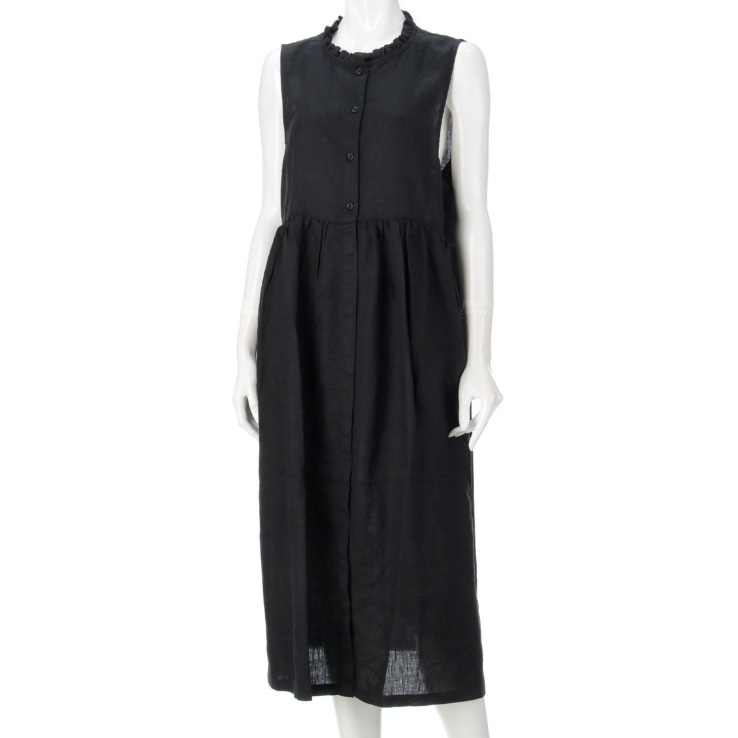 ubasoku 衿フリル途中比翼ウエストギャザー両サイドポケットノースリワンピース - 画像5