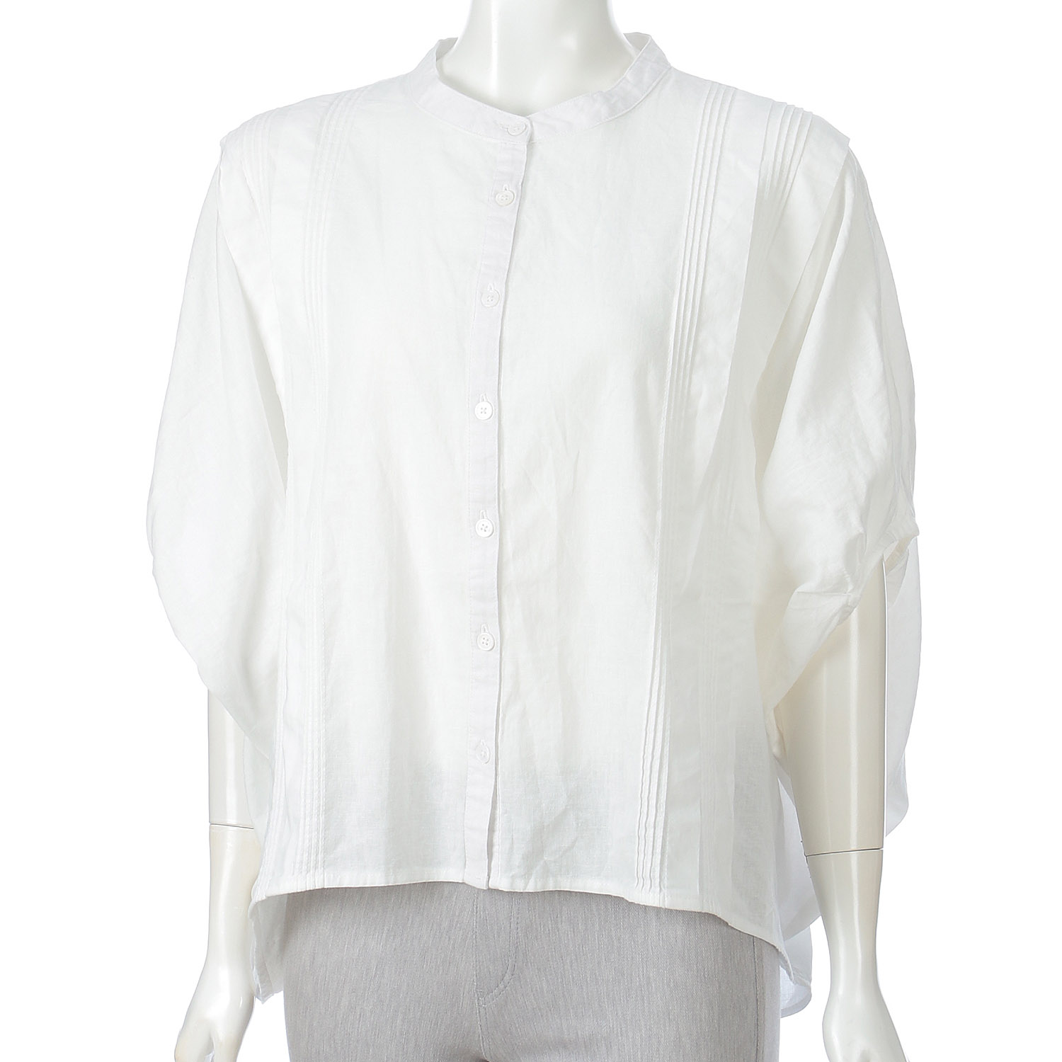 ubasoku バンドカラー縦ピンタック加工本貝釦プルオーバー - 画像6