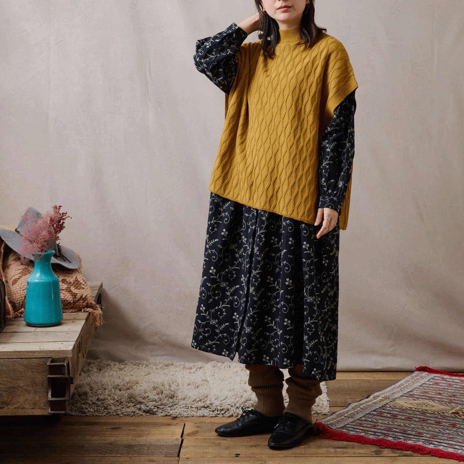 teMite 綿ニット模様編みベスト - 画像14