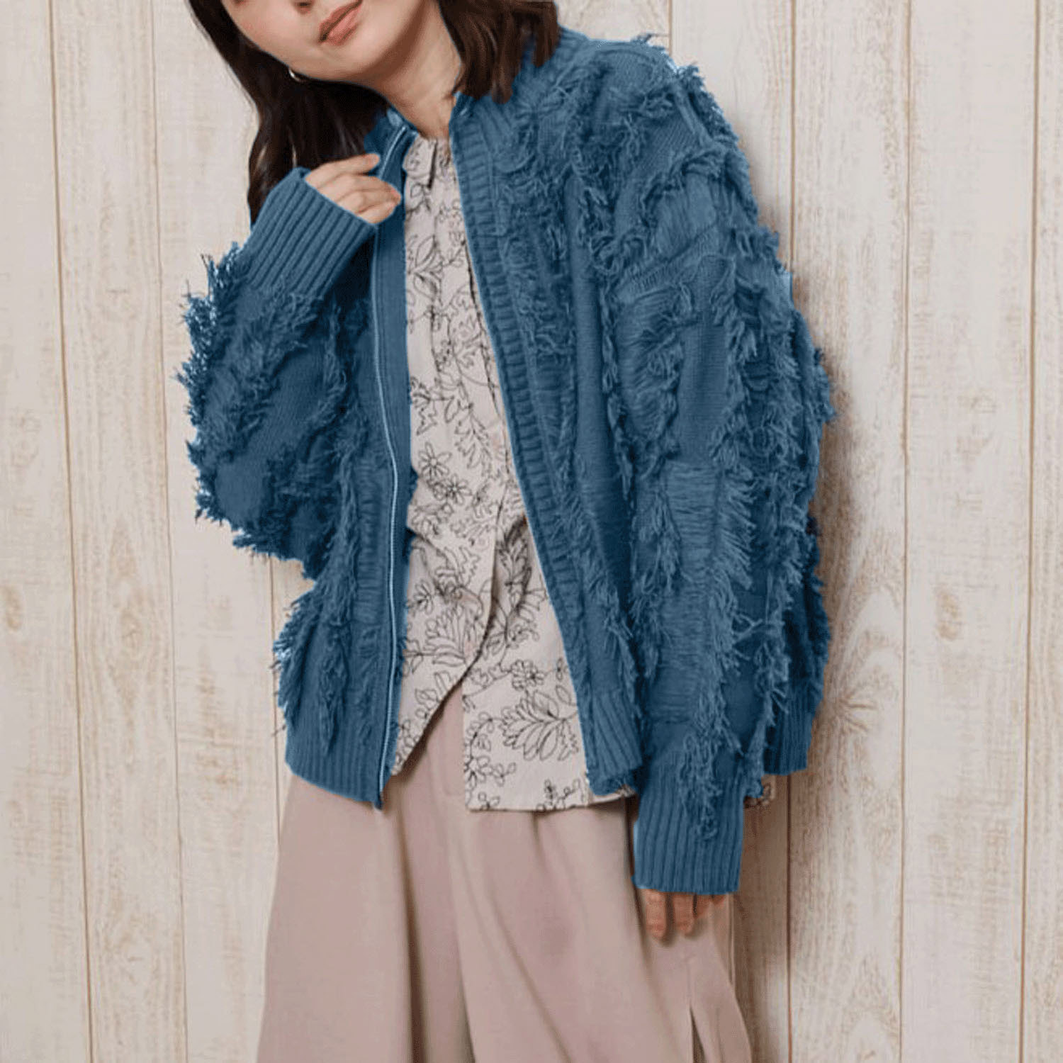 teMite フリンジニットカーディガン