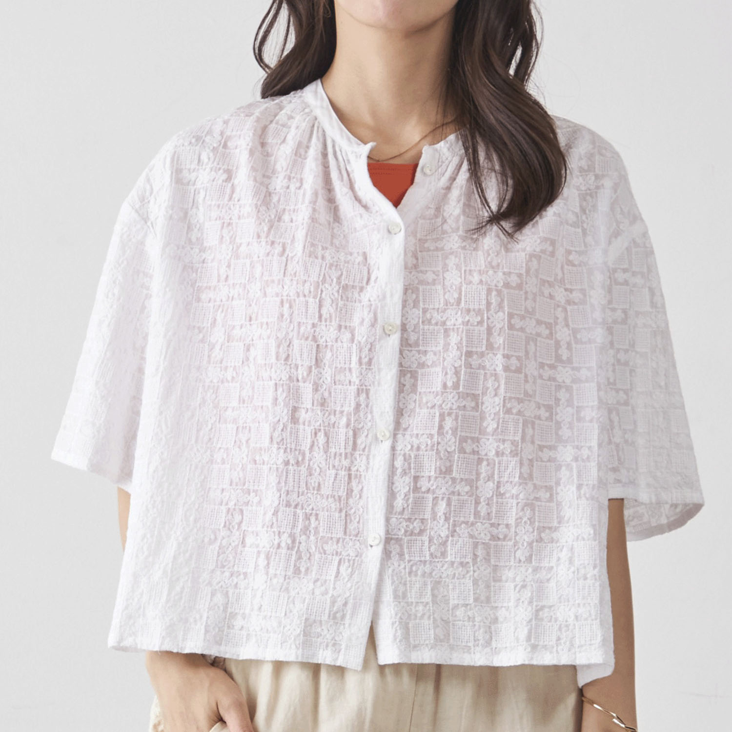 Fanaka シアー総刺繍前開きブラウス - 画像1