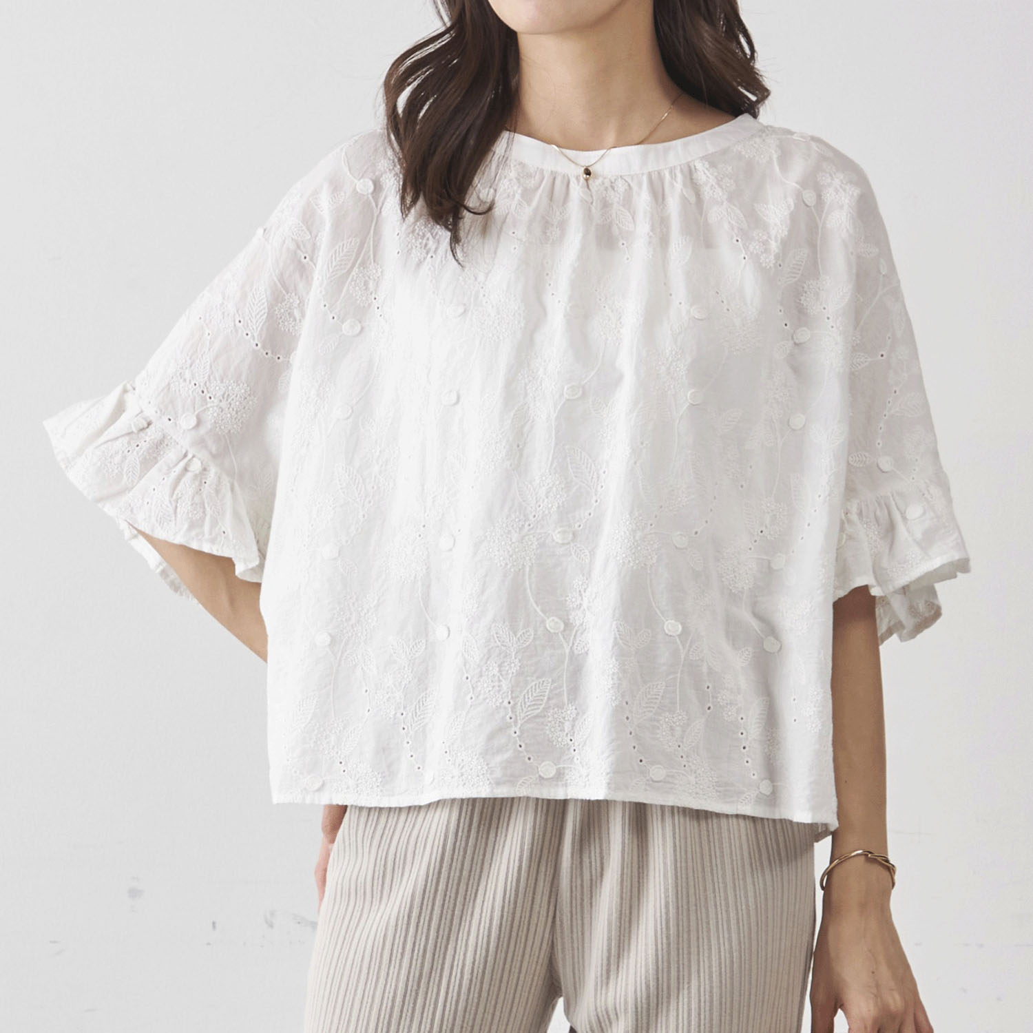 Fanaka フリルスリーブ刺繍ブラウス - 画像2