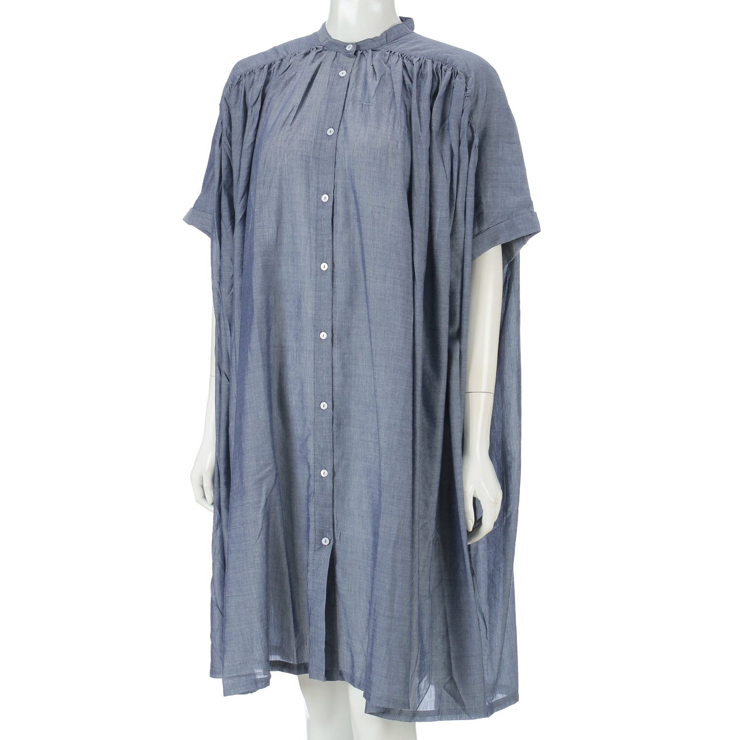 Fanaka 先染めギャザー前開きワンピース - 画像10