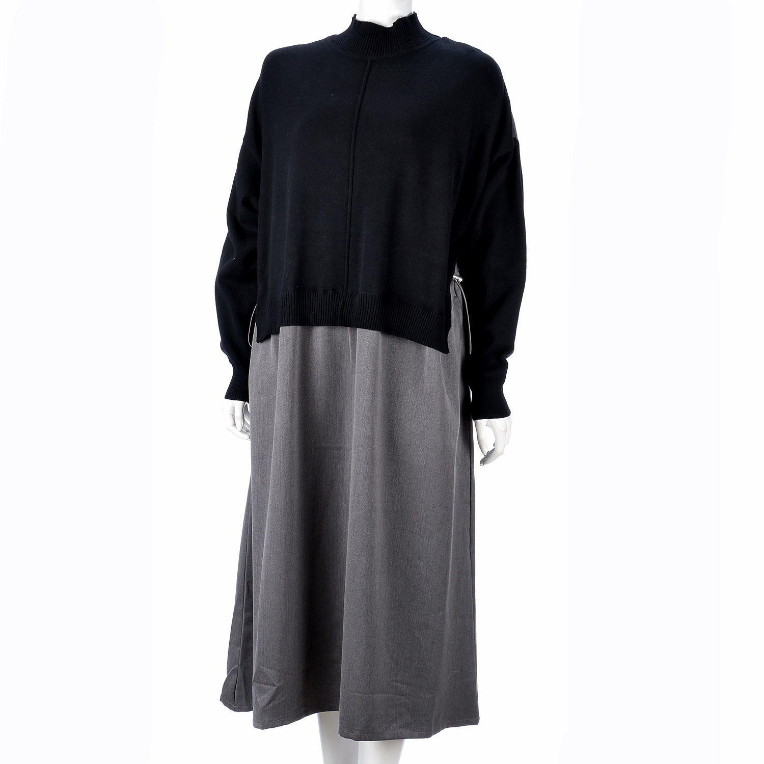 【Insta Live】teMite ニット×布帛ドッキングワンピース - 画像14