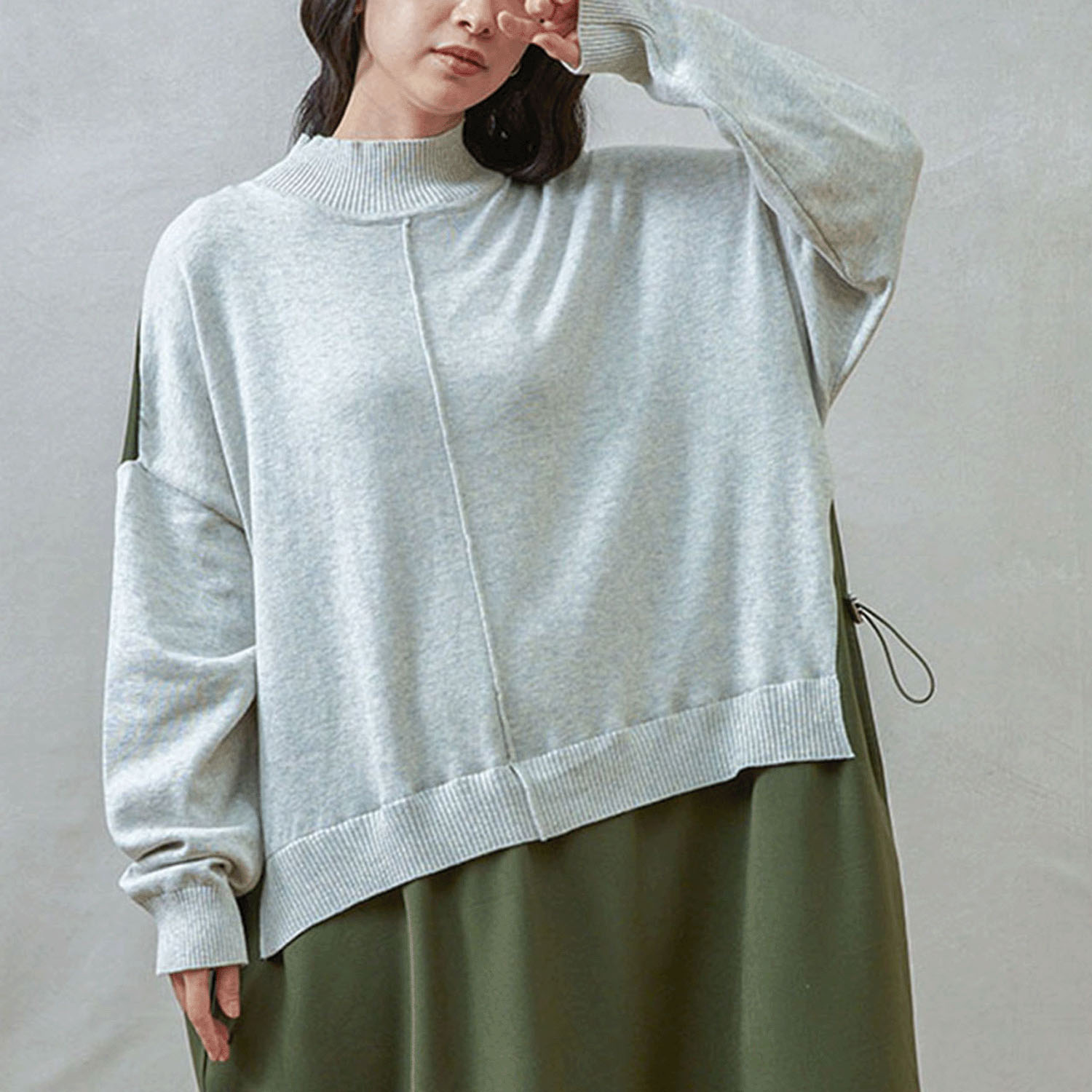 【Insta Live】teMite ニット×布帛ドッキングワンピース - 画像20