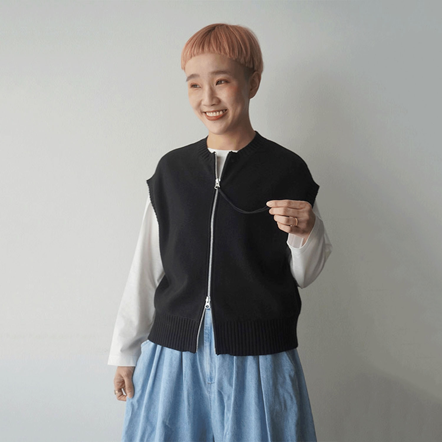 mao made 異ゲージリブWジップベスト - 画像1