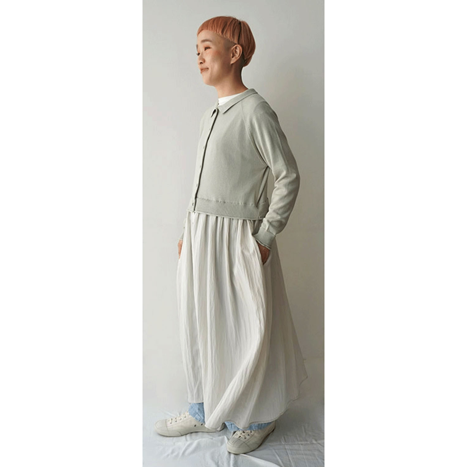 mao made 衿付きカーデ＋ひらひらスカートロングカーディガン - 画像3