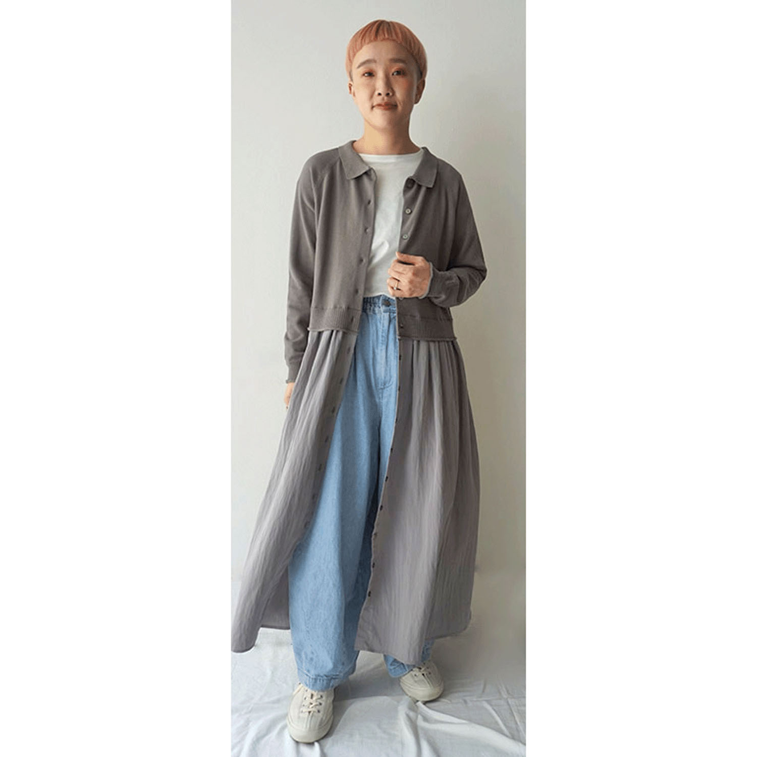 mao made 衿付きカーデ＋ひらひらスカートロングカーディガン - 画像7