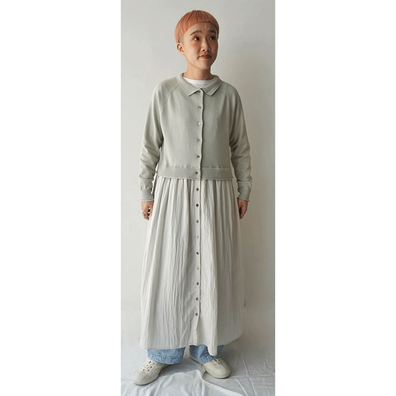 mao made 衿付きカーデ＋ひらひらスカートロングカーディガン - 画像1