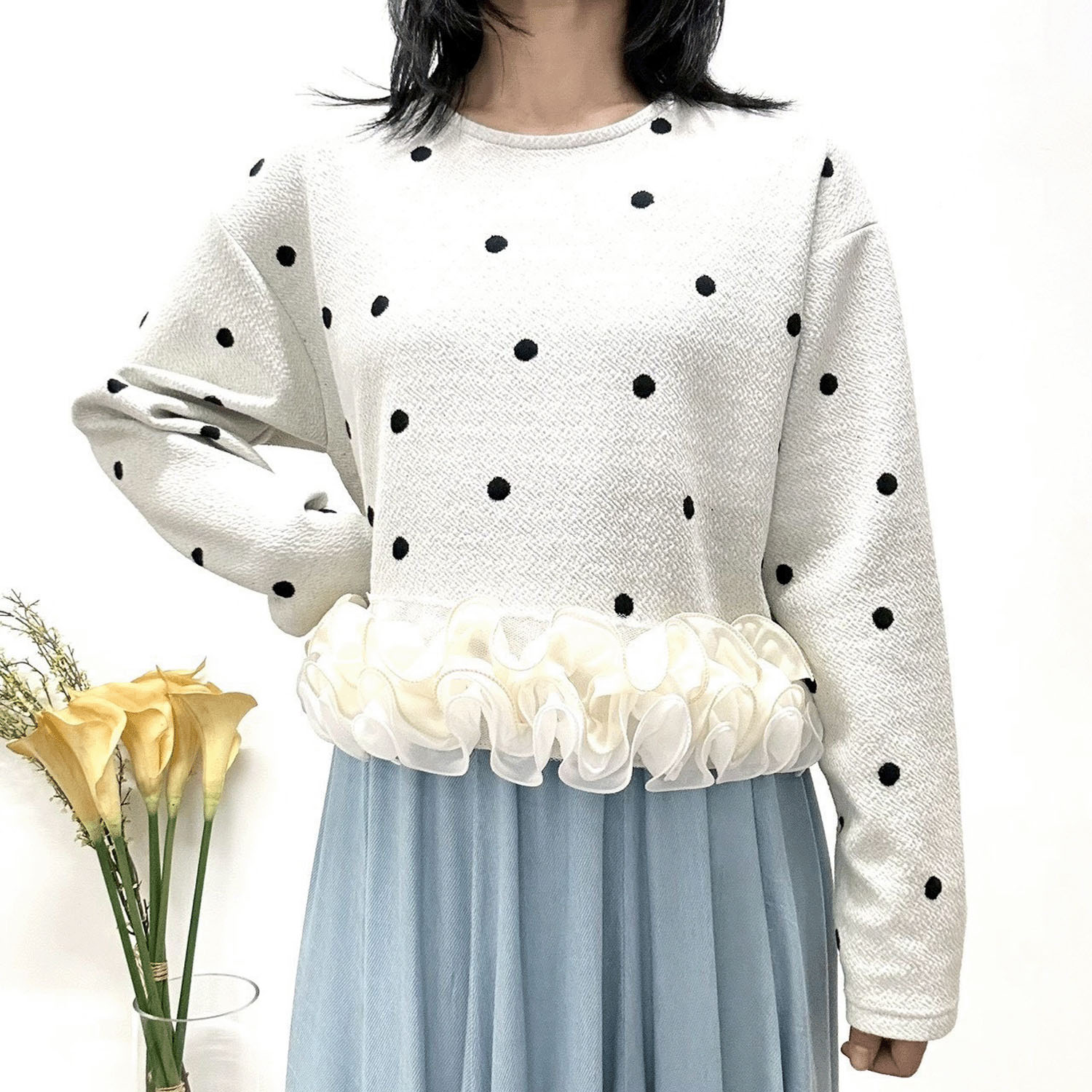 MONiLE ドットジャカード裾フリルトップス - 画像3