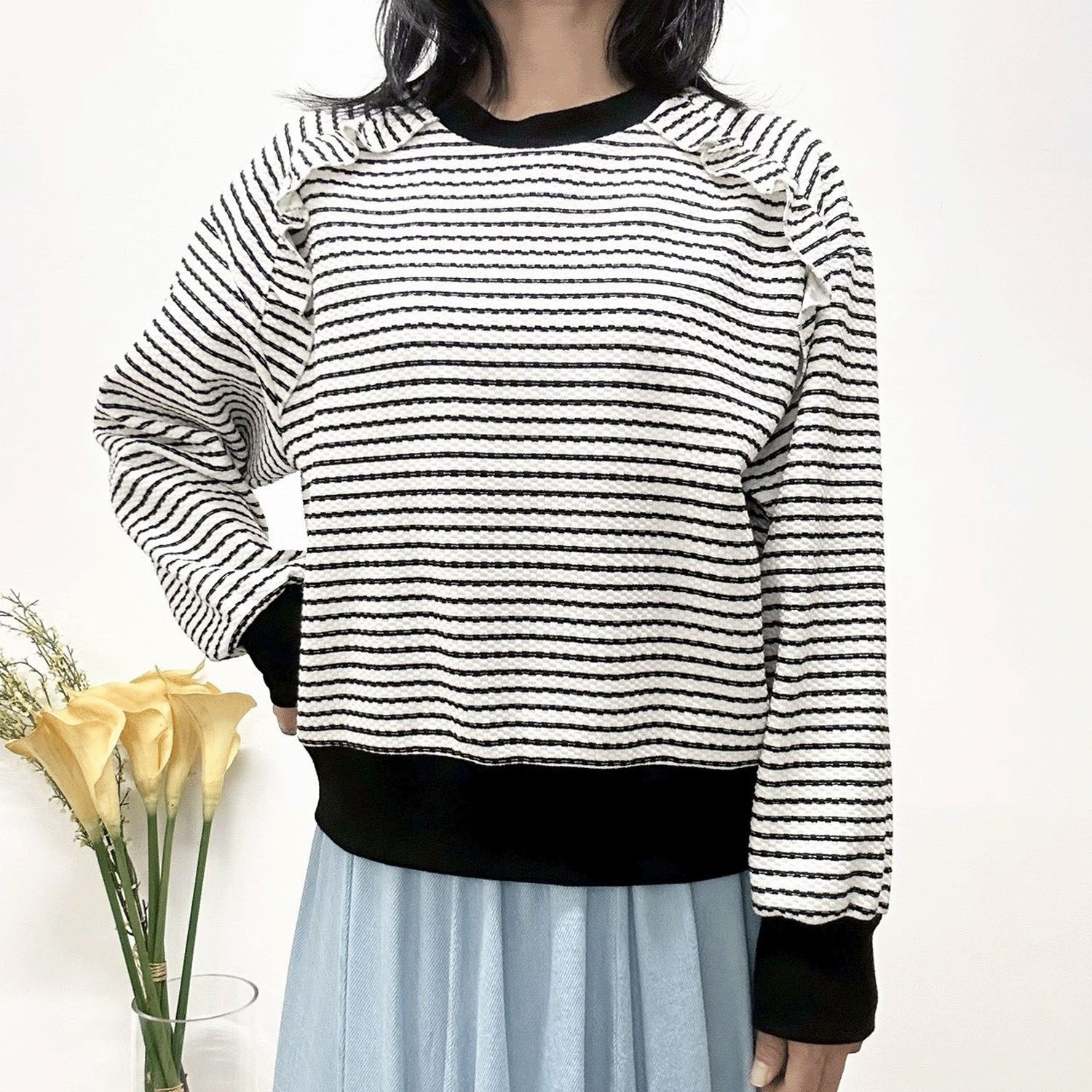 MONiLE ワッフルボーダーカットソー - 画像1