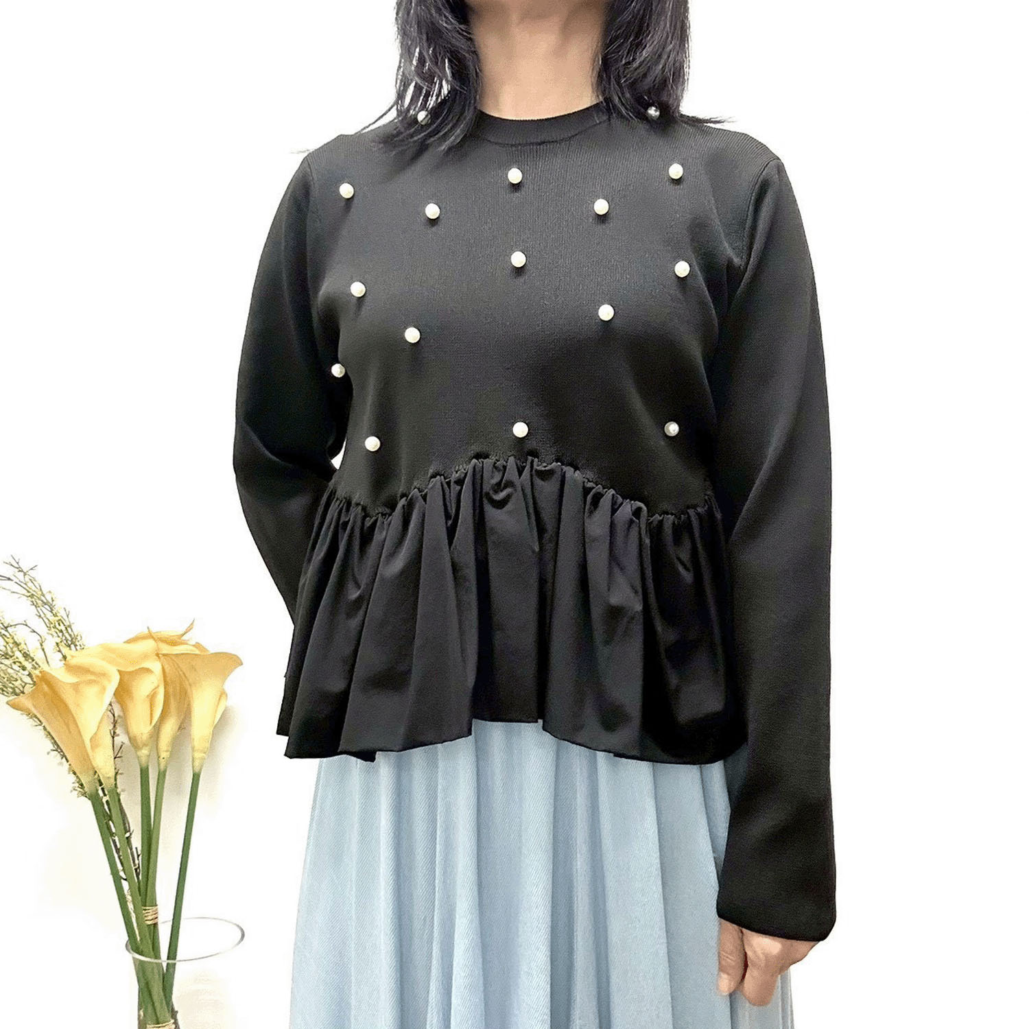 MONiLE パール付きペプラムニット - 画像5