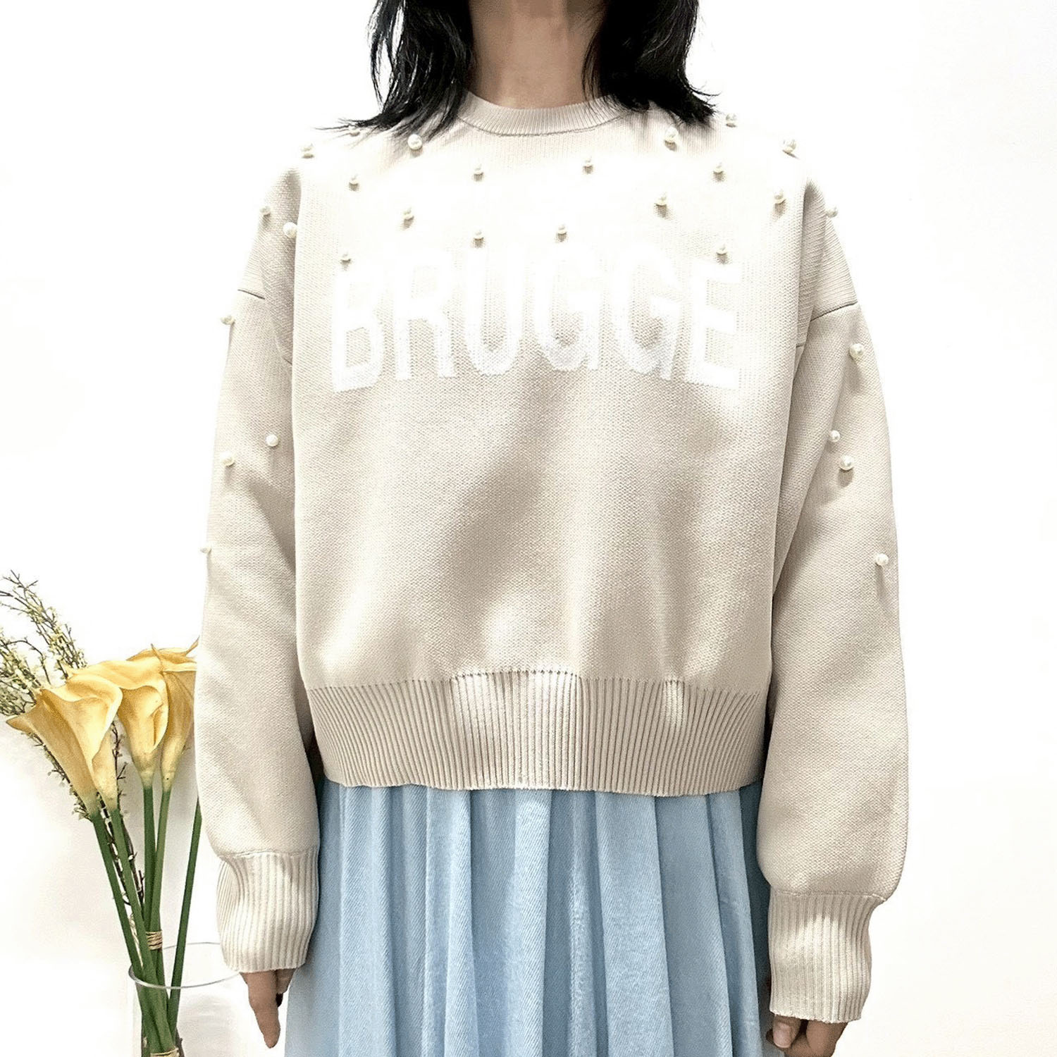 MONiLE パール付きロゴジャカードニット - 画像5