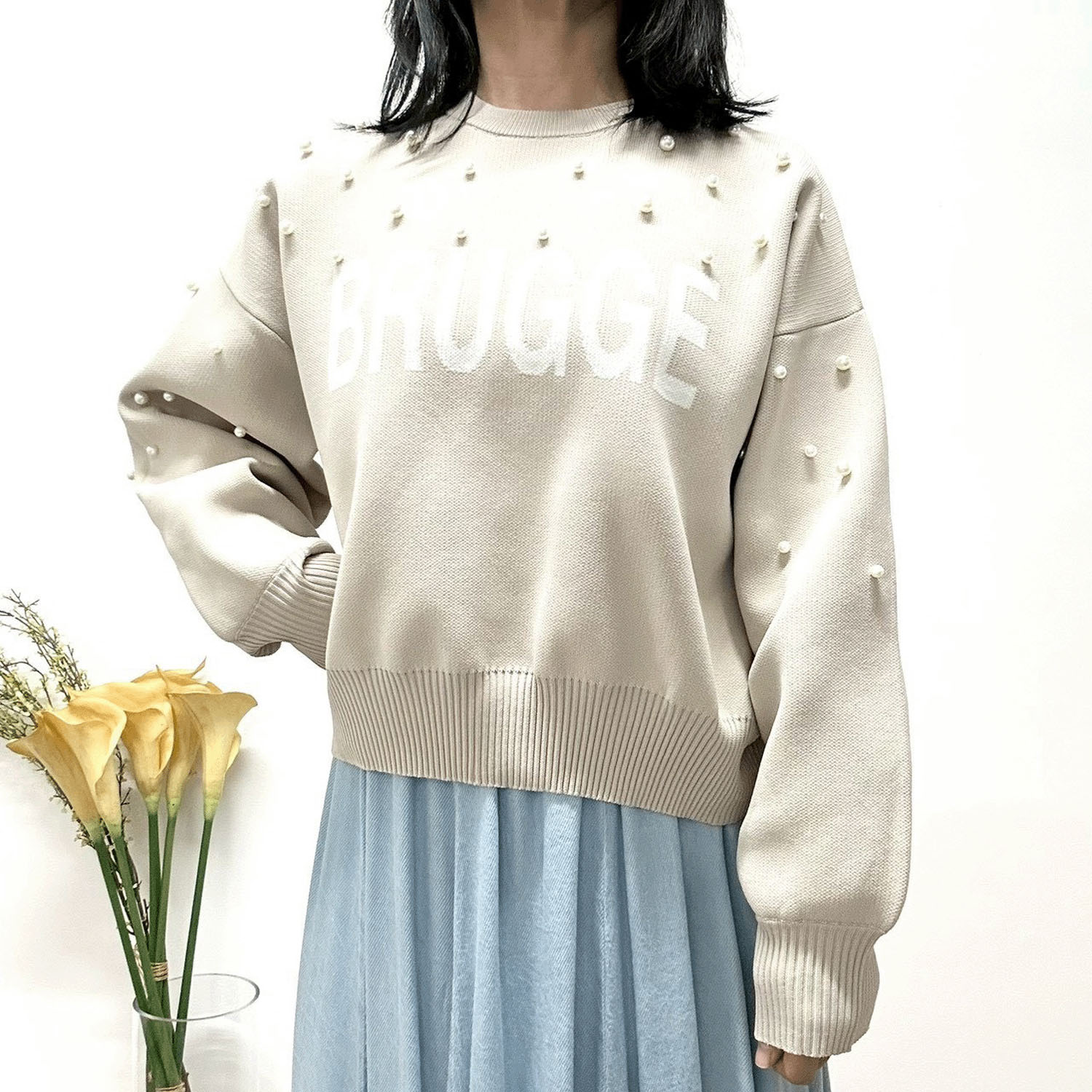 MONiLE パール付きロゴジャカードニット - 画像6