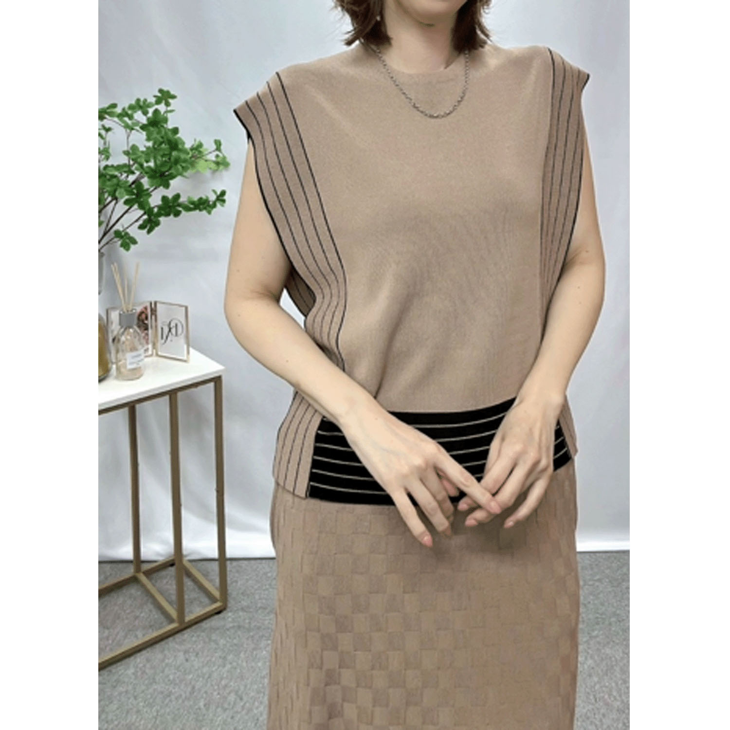 Dona Marie 配色ボーダーフレンチスリーブニットプルオーバー - 画像3