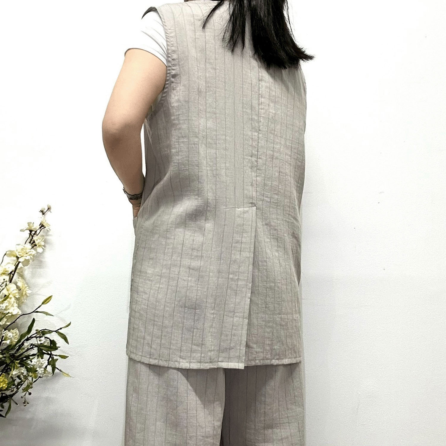 【Insta Live】MONiLE シアーストライプノースリジャケット - 画像3