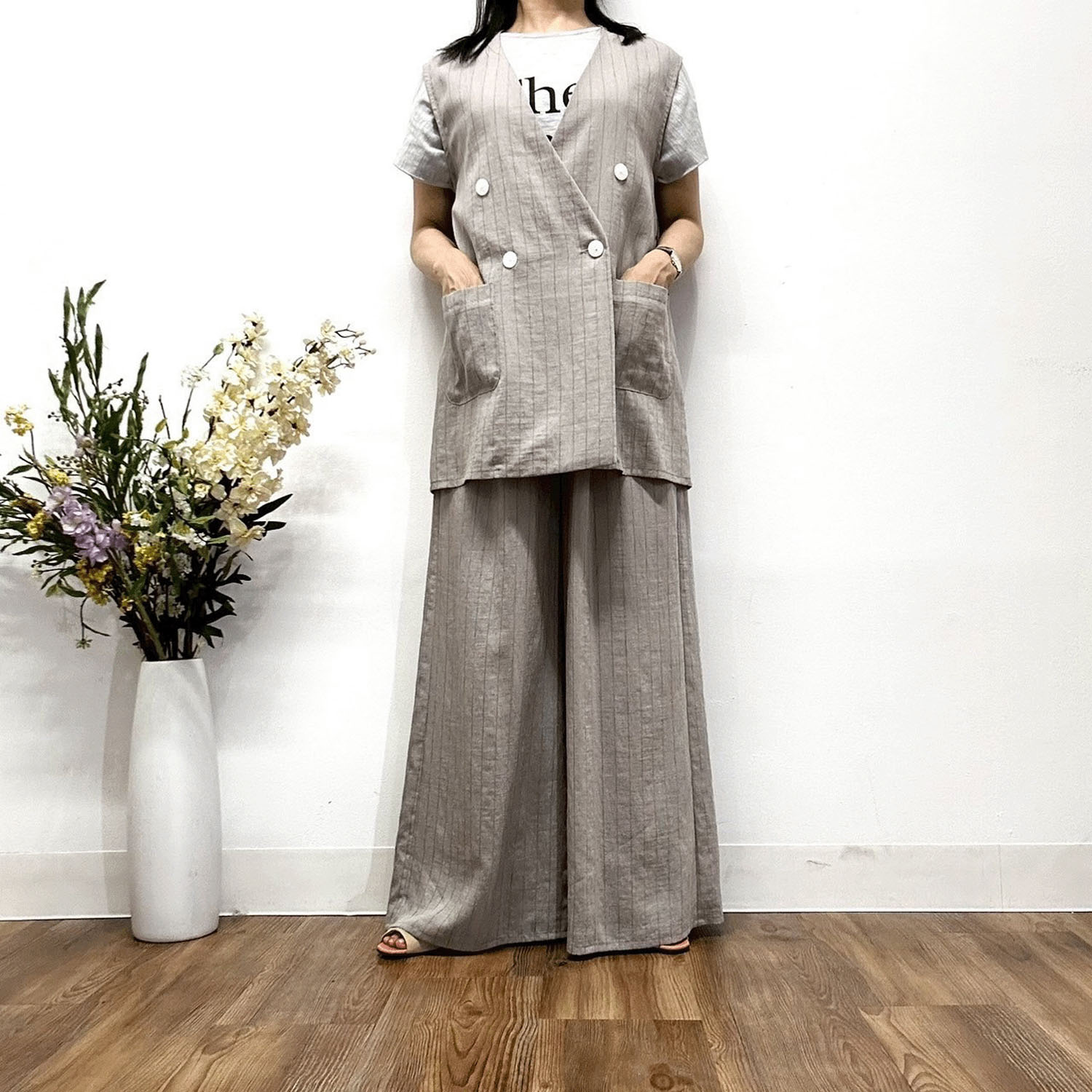 【Insta Live】MONiLE シアーストライプノースリジャケット - 画像4