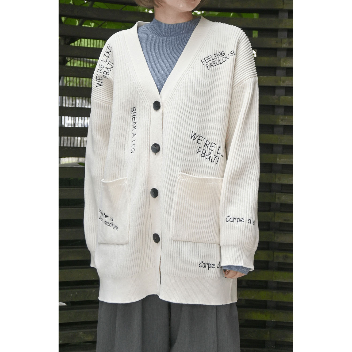 trois ミラノリブ編み刺繍カーディガン - 画像6