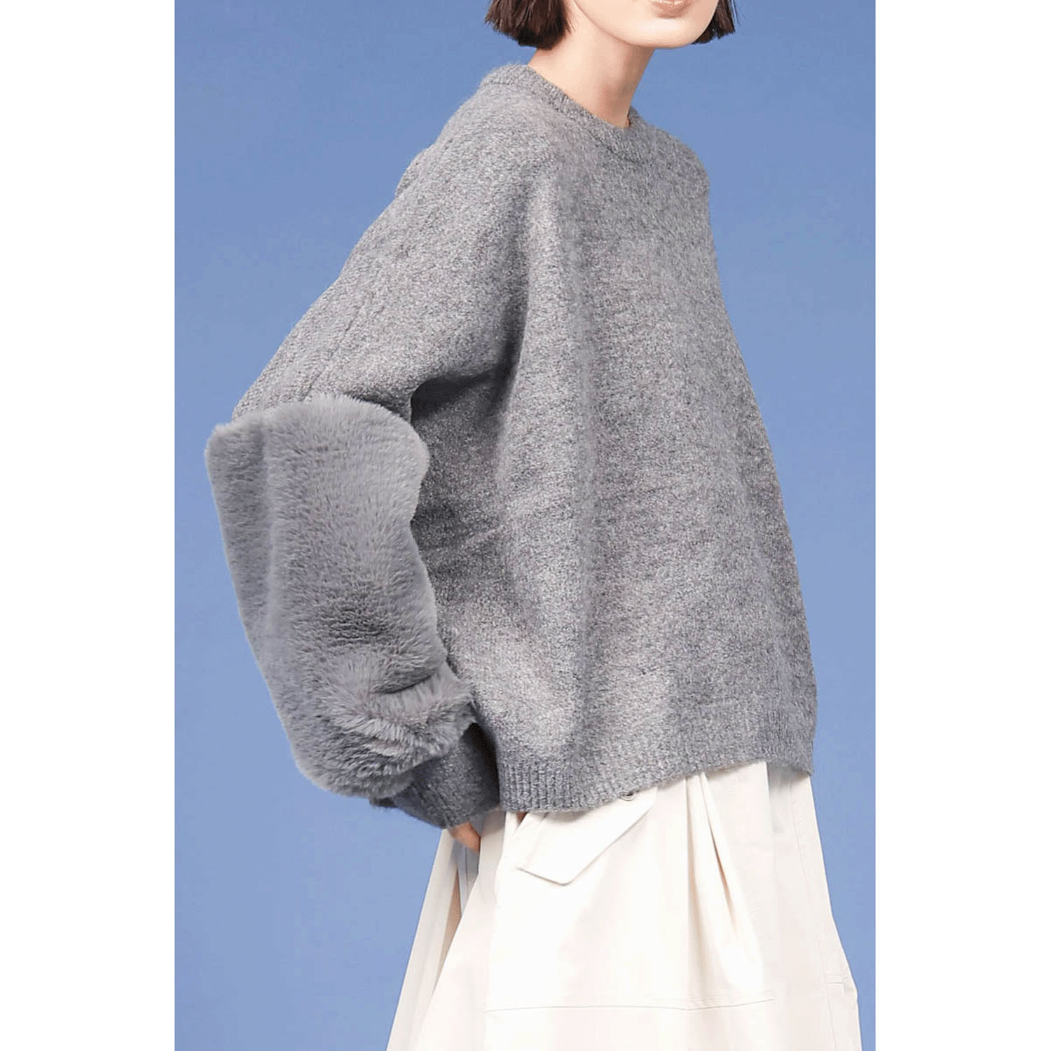 【Insta Live】trois 袖エコファー切替プルオーバーニット - 画像4